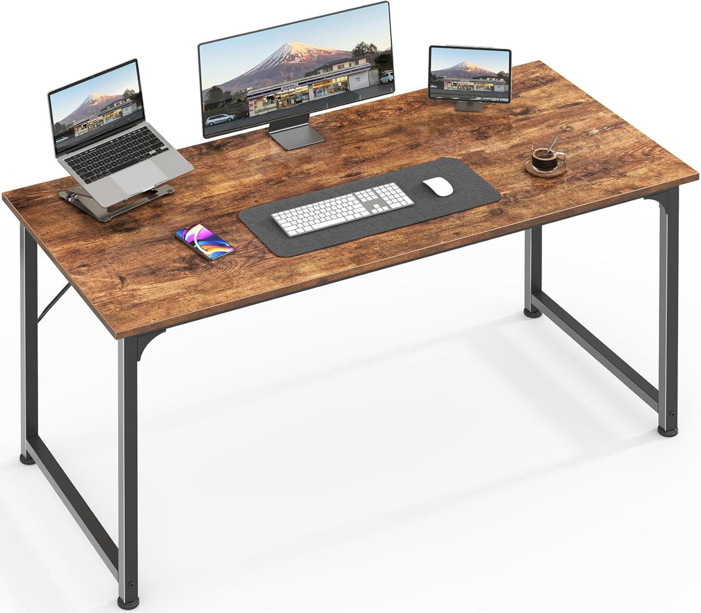 Huuger Computer Desk, 63 Inch Office Desk, Gaming Desk Writing Desk, Work Desk for Home Office, Study, Modern Simple Desk, Large Legroom, Metal Frame, Rustic Brown and Black