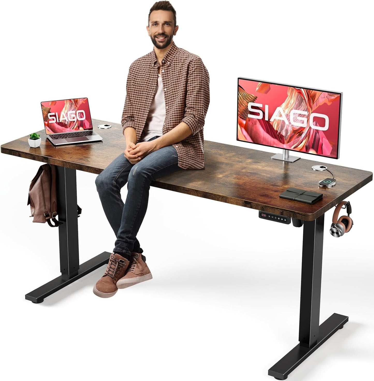 SIAGO Electric Standing Desk Adjustable - 48 x 24 Inch Sit Stand up Desk with Cable Management - 3 Memory Preset Adjustable Height Table
