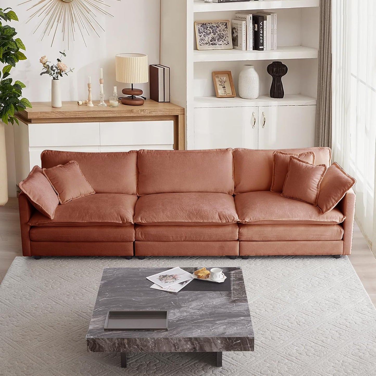 mikibama Luxury Loveseat Sofa Couch, 76" Modern Chenille Deep 2-Seater Cloud Couch with 2 Armrest Pillows and 2 Toss Pillows, Love Seat for Living Room Bedroom Office Apartment, Beige
