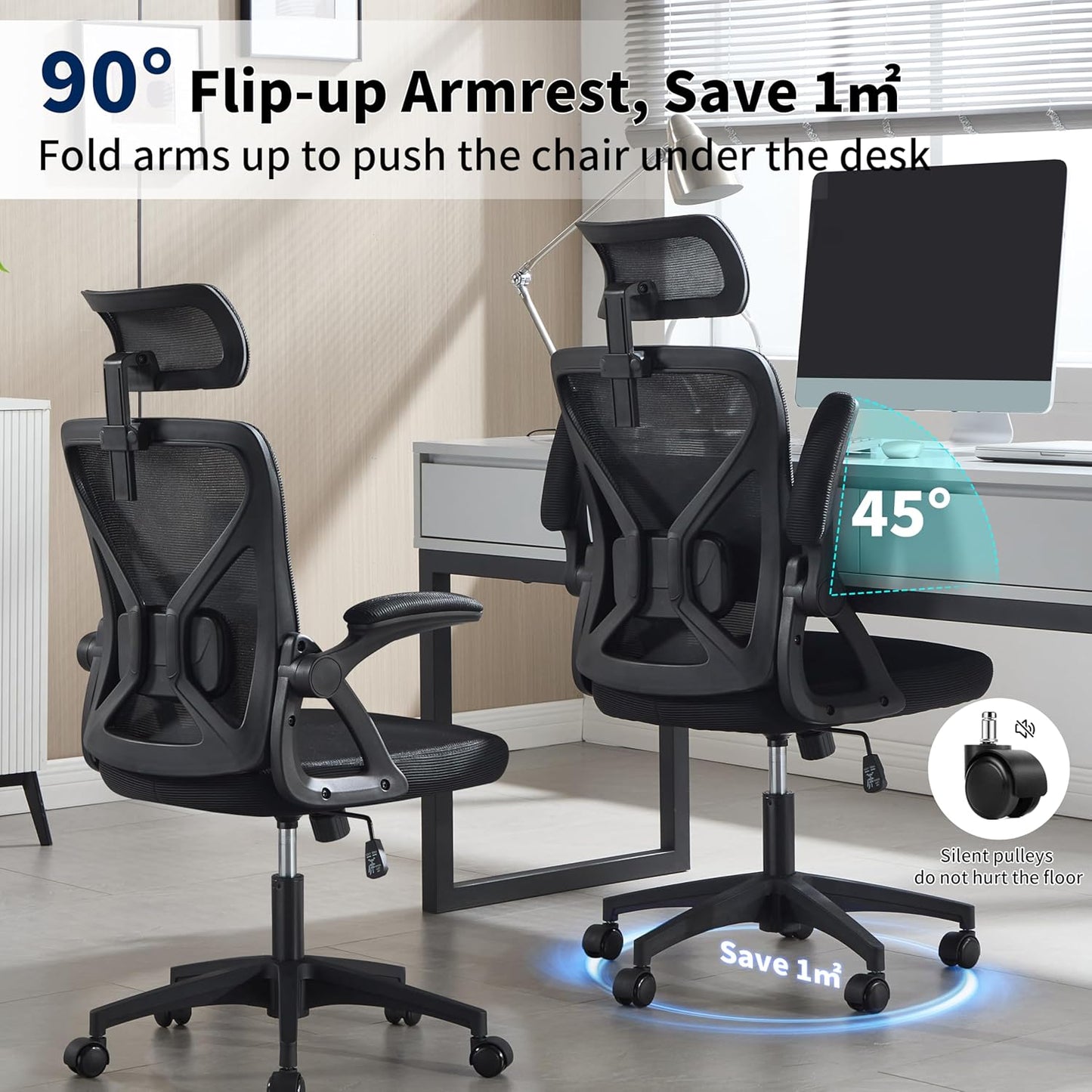 Office Chair,Ergonomic Desk Chair with Adjustable Lumbar Support,400 Lbs Mesh Computer Chair High Back with Headrest for Home Office (Black)