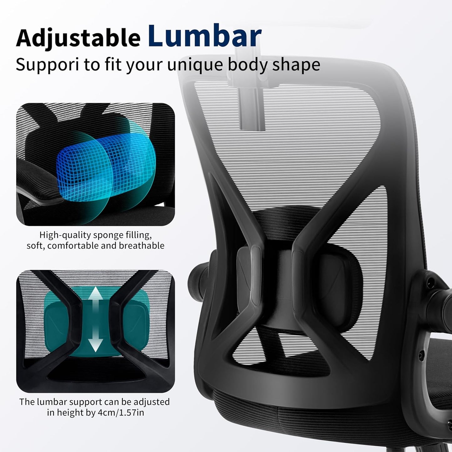 Office Chair,Ergonomic Desk Chair with Adjustable Lumbar Support,400 Lbs Mesh Computer Chair High Back with Headrest for Home Office (Black)