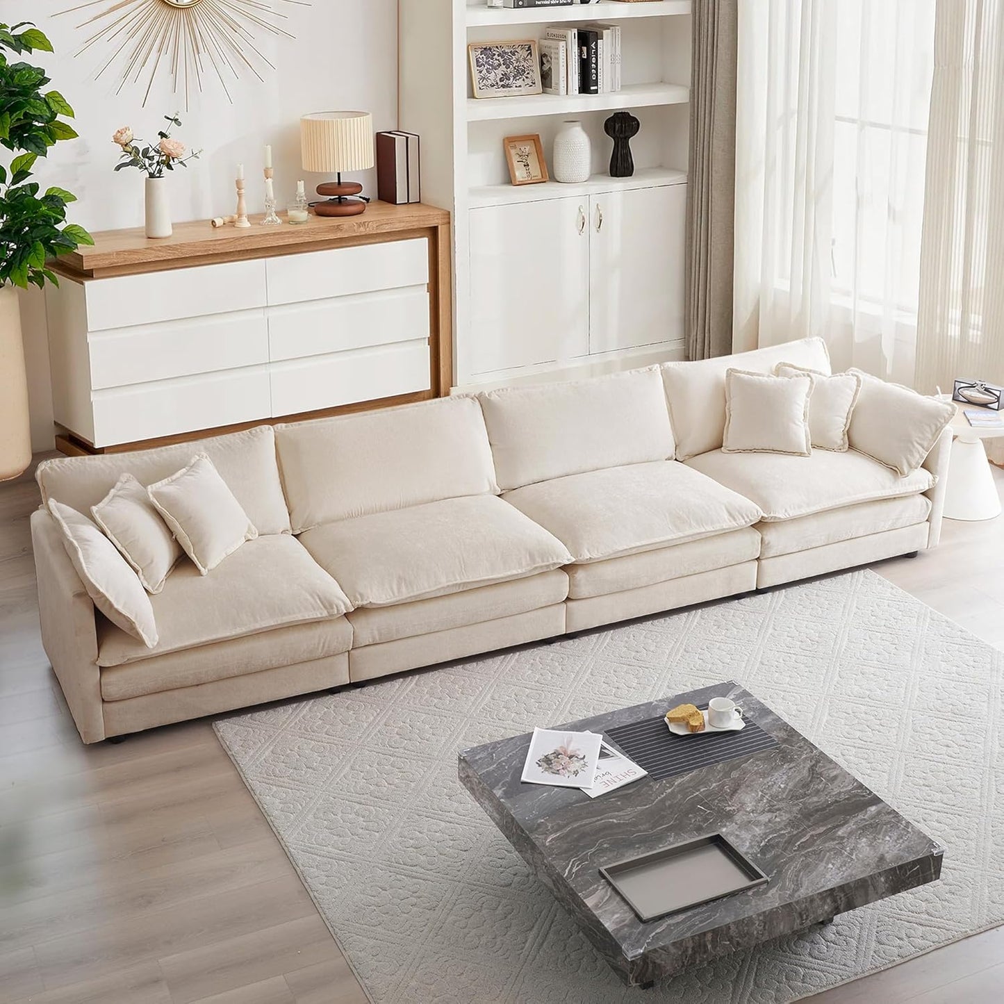 mikibama Luxury Loveseat Sofa Couch, 76" Modern Chenille Deep 2-Seater Cloud Couch with 2 Armrest Pillows and 2 Toss Pillows, Love Seat for Living Room Bedroom Office Apartment, Beige