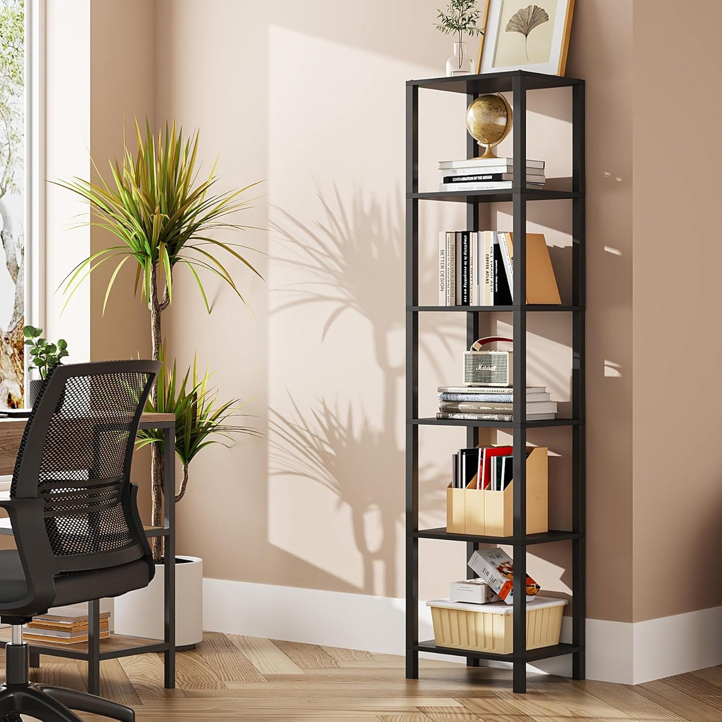 TUTOTAK Bookshelf, 6-Tier Tall Book Shelf, Narrow Bookcase for Small Space, DIY Stackable Bookshelf, for Living Room, Office, Study, Entryway, Industrial, White BS01BW006