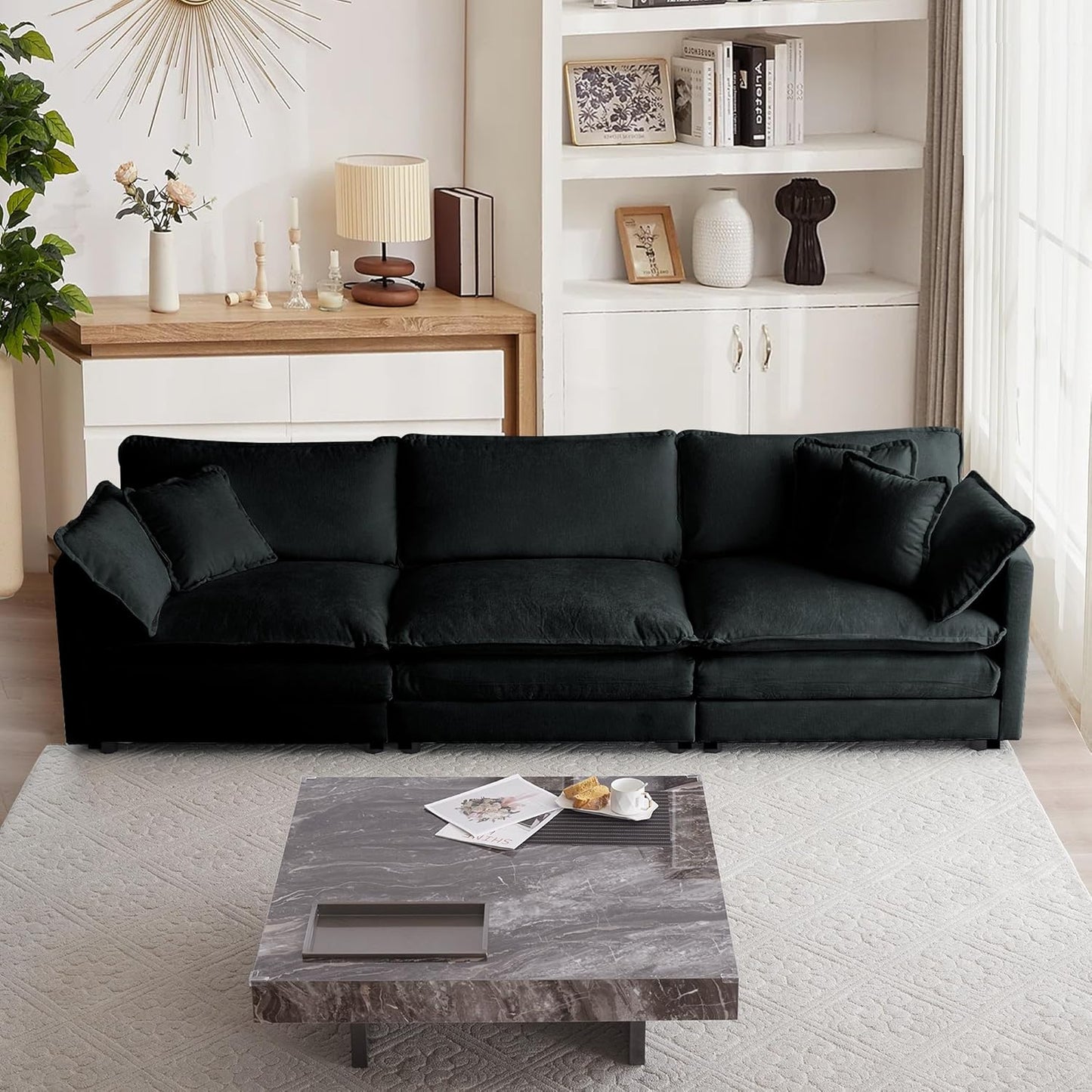 mikibama Luxury Loveseat Sofa Couch, 76" Modern Chenille Deep 2-Seater Cloud Couch with 2 Armrest Pillows and 2 Toss Pillows, Love Seat for Living Room Bedroom Office Apartment, Beige
