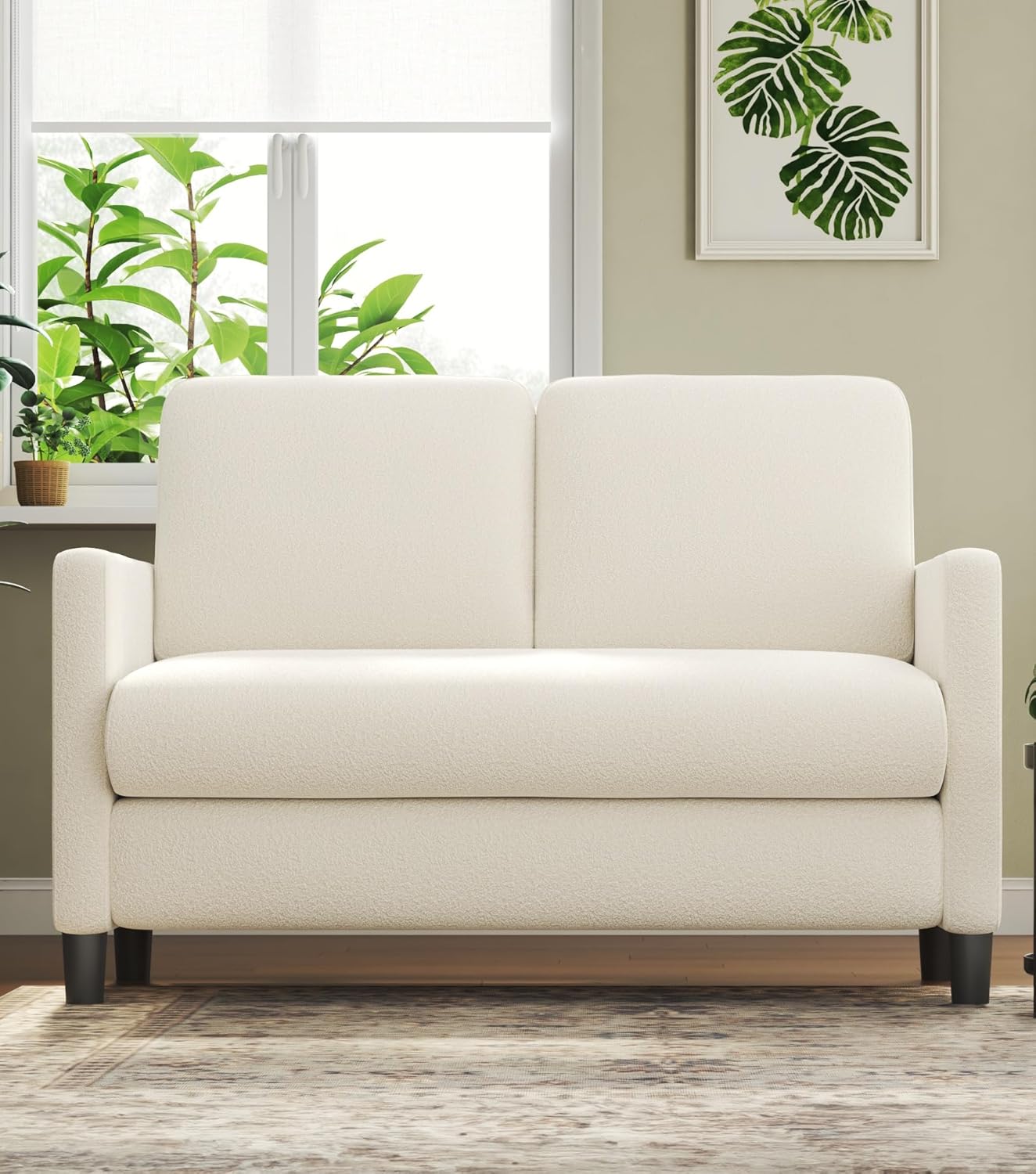 83" Sofas for Living Room, Comfy Love Seat Couches, Teddy Fleece Loveseat Sofa, Tool-Free Setup Couches for Living Room, All-Wood Sofa Couch, Small Couch 2 Pillow Included, Beige