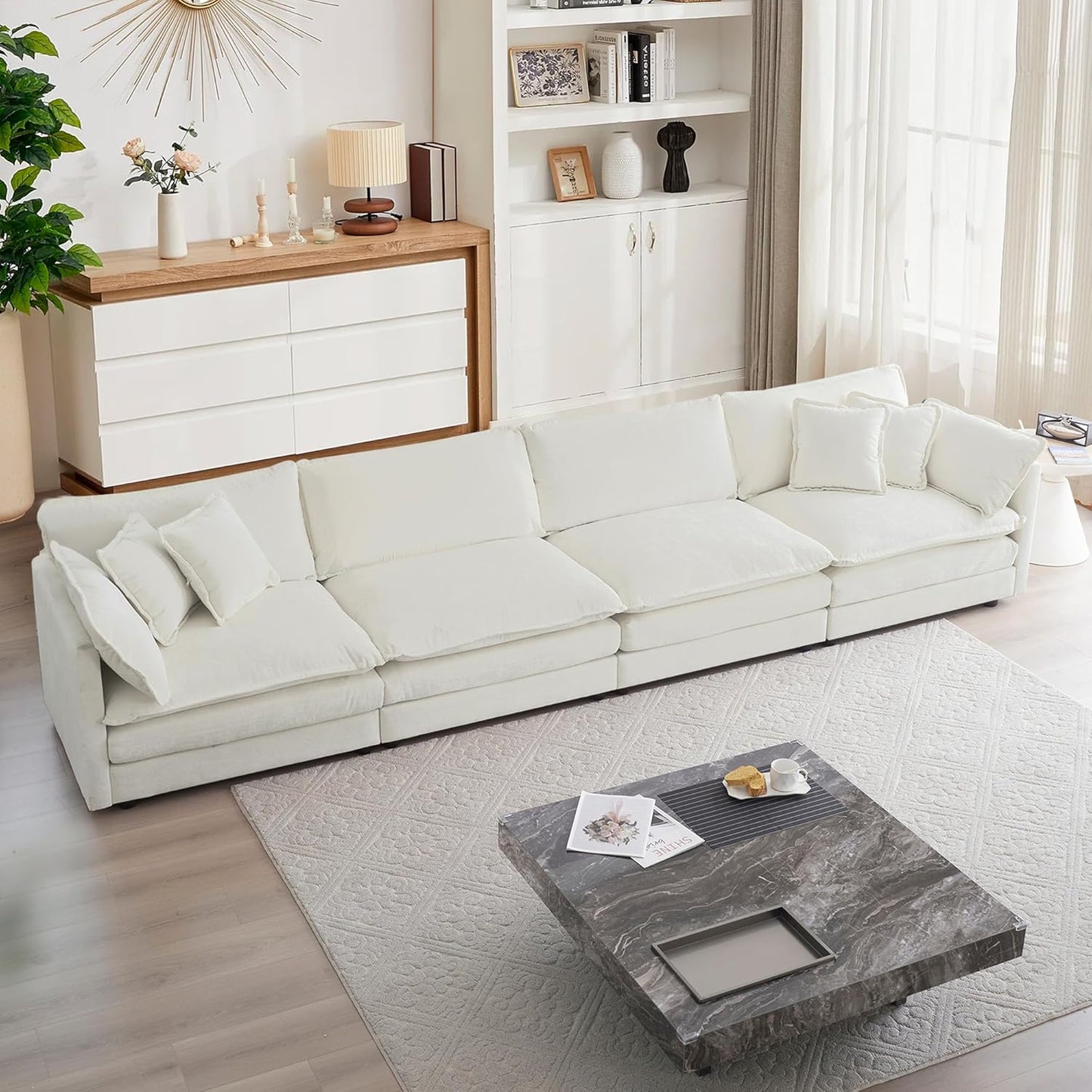 mikibama Luxury Loveseat Sofa Couch, 76" Modern Chenille Deep 2-Seater Cloud Couch with 2 Armrest Pillows and 2 Toss Pillows, Love Seat for Living Room Bedroom Office Apartment, Beige