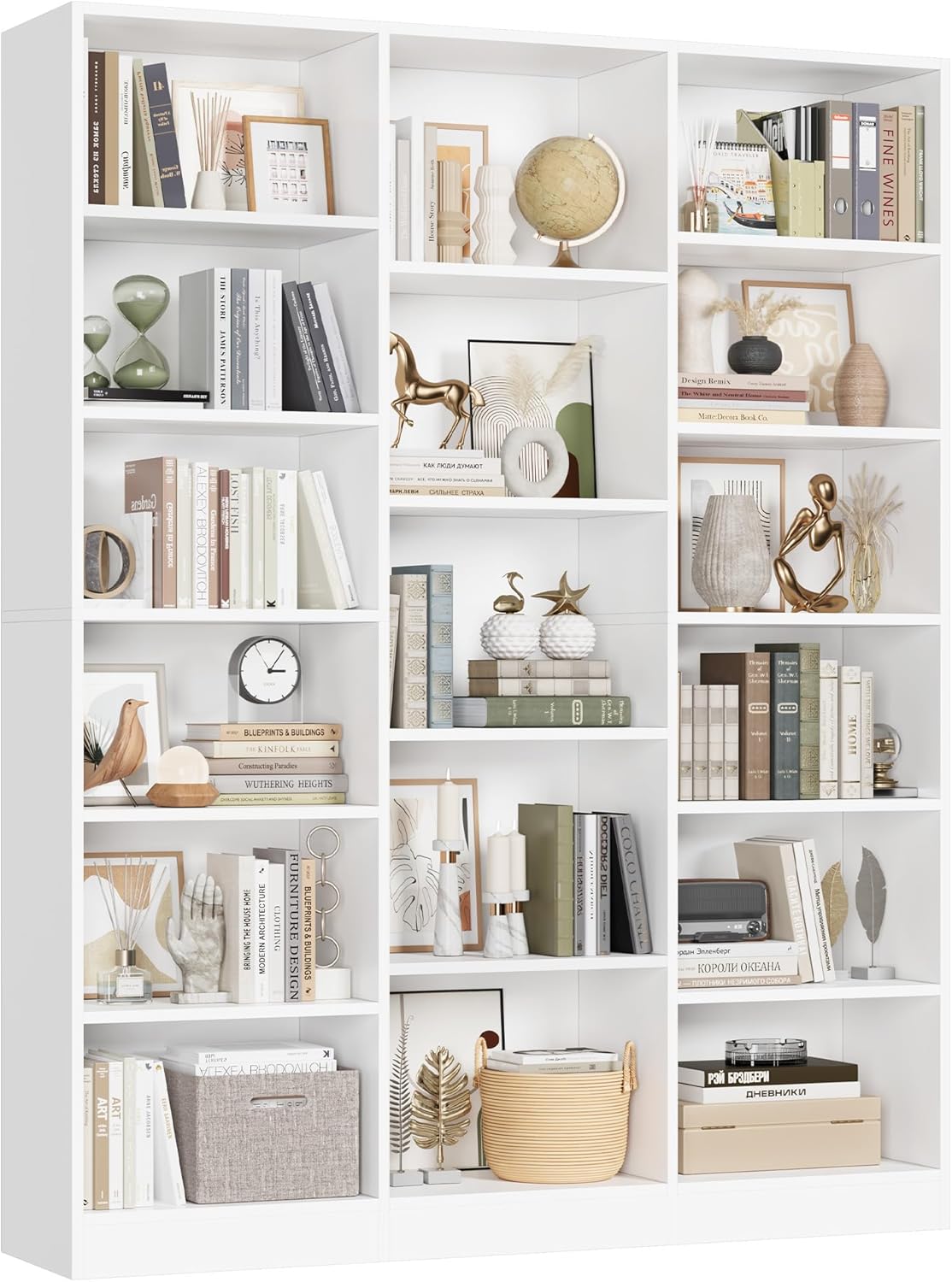Triple Wide Bookshelf, 6 Tier Large Bookshelf, Bookcase with 17 Open Display Shelves, 74'' Tall Bookcases and Bookshelves for Living Room, Home Office, Library, Green