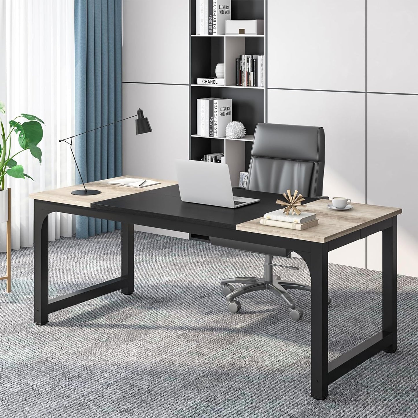 Tribesigns 63” Executive Desk, Large Office Computer Desk with Thicken Frame, Modern Simple Workstation Business Furniture for Home Office, Rustic Brown/Black, 63'' W x 23.6'' D