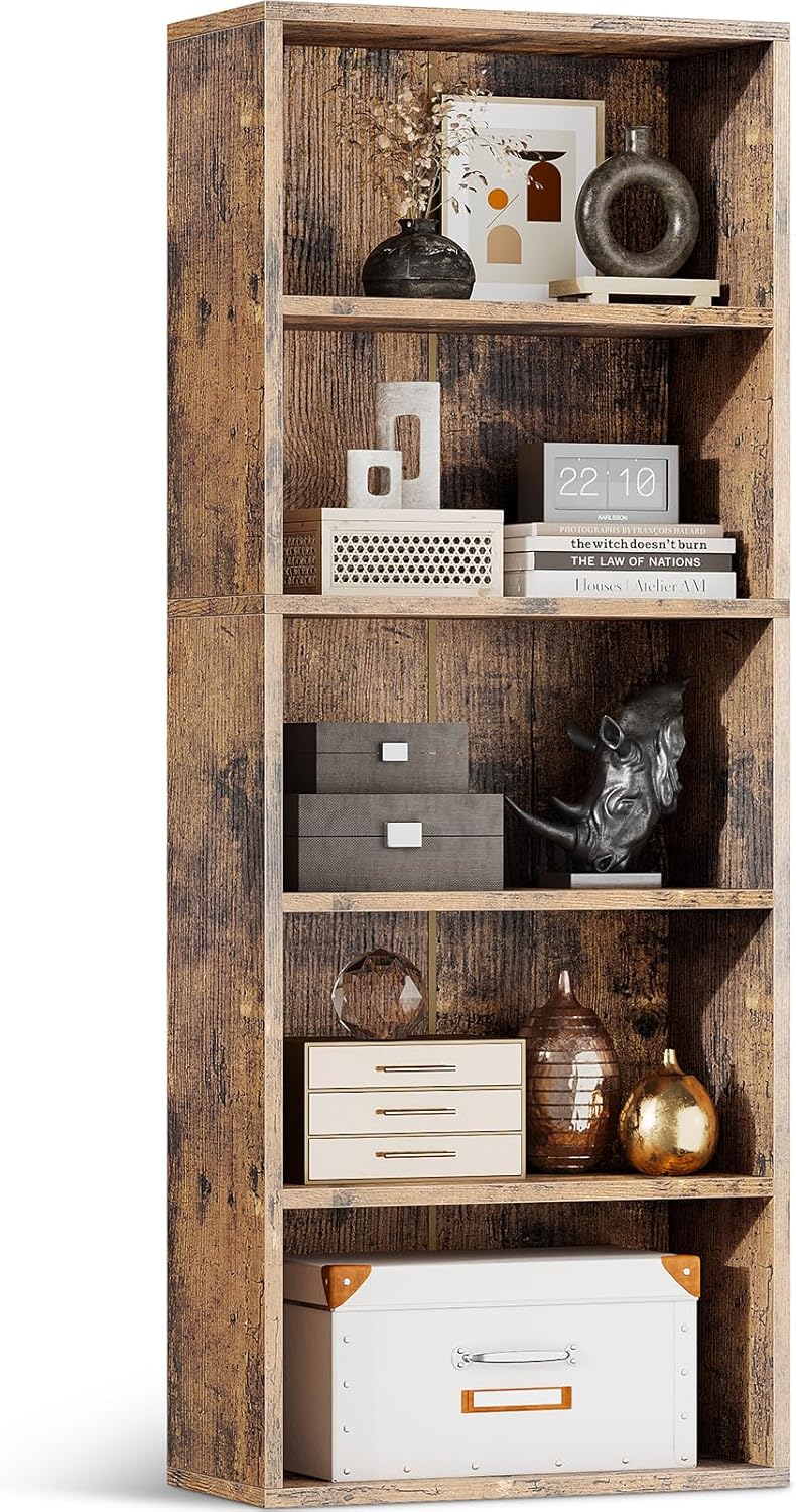 Casaottima 5-Tier Open Bookshelf and Bookcase, Floor Standing Display Storage Shelves for Living Room, Tall Book Shelf for Bedroom, Home Office, Dining Room, Black