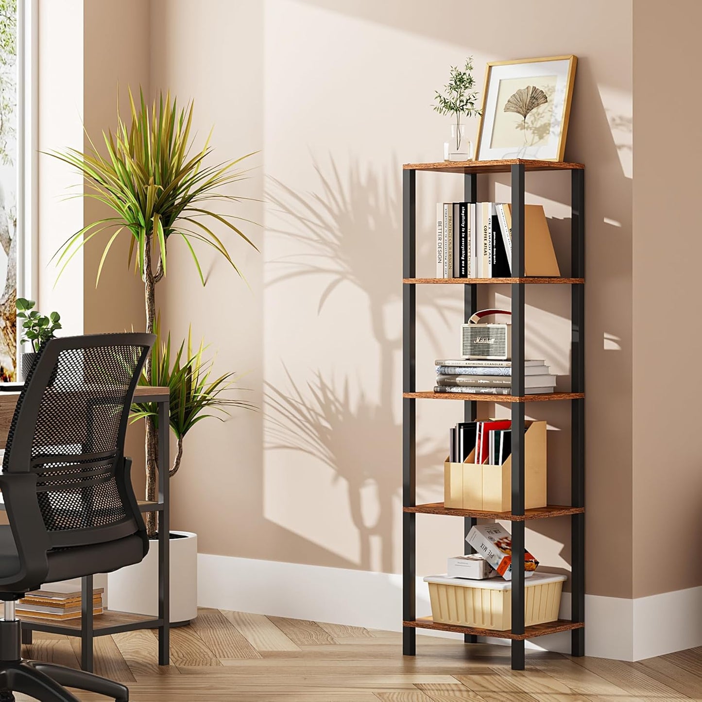 TUTOTAK Bookshelf, 6-Tier Tall Book Shelf, Narrow Bookcase for Small Space, DIY Stackable Bookshelf, for Living Room, Office, Study, Entryway, Industrial, White BS01BW006