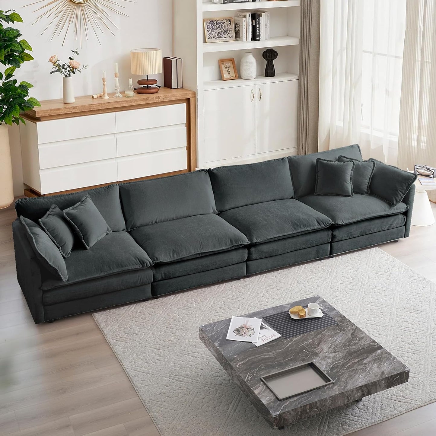 mikibama Luxury Loveseat Sofa Couch, 76" Modern Chenille Deep 2-Seater Cloud Couch with 2 Armrest Pillows and 2 Toss Pillows, Love Seat for Living Room Bedroom Office Apartment, Beige