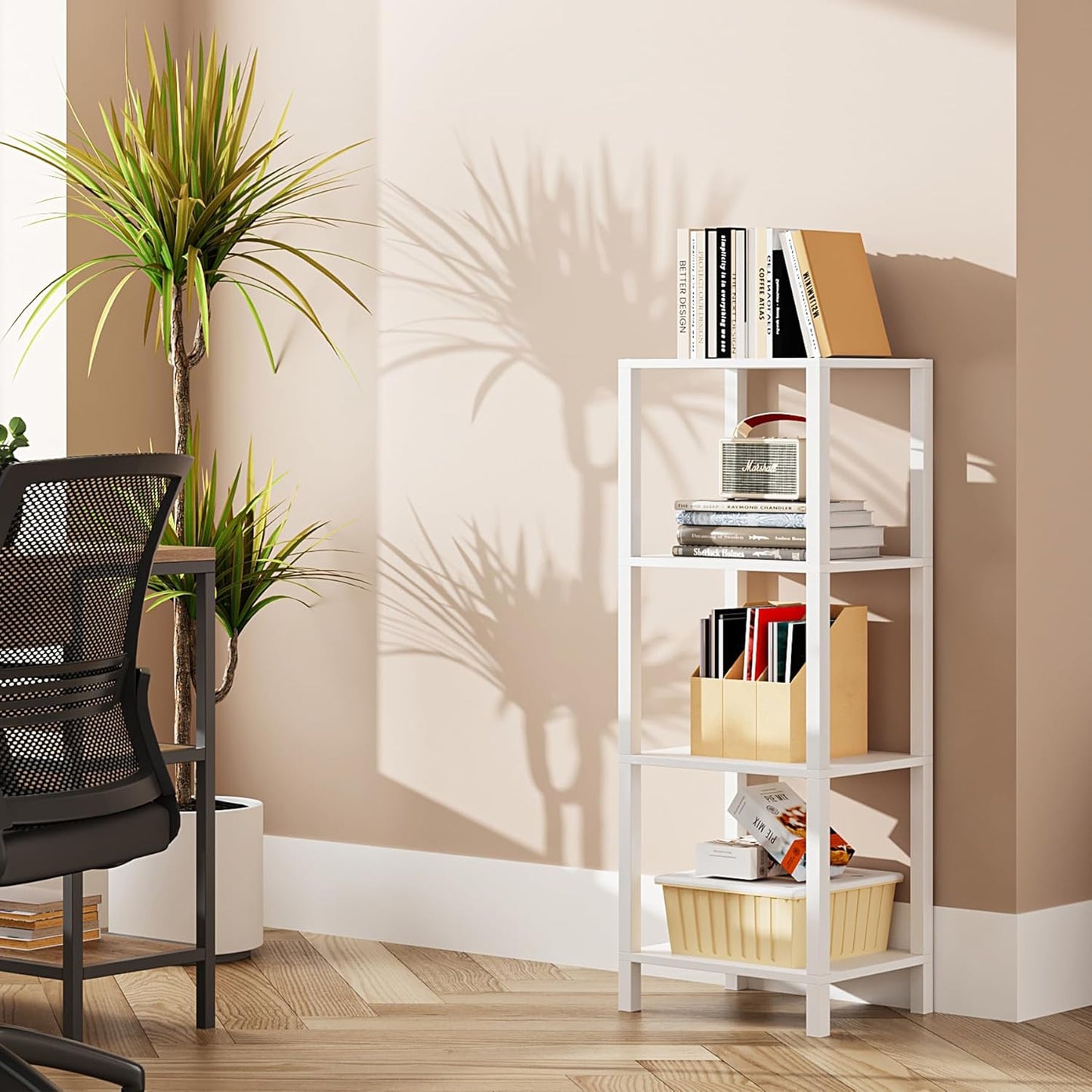 TUTOTAK Bookshelf, 6-Tier Tall Book Shelf, Narrow Bookcase for Small Space, DIY Stackable Bookshelf, for Living Room, Office, Study, Entryway, Industrial, White BS01BW006