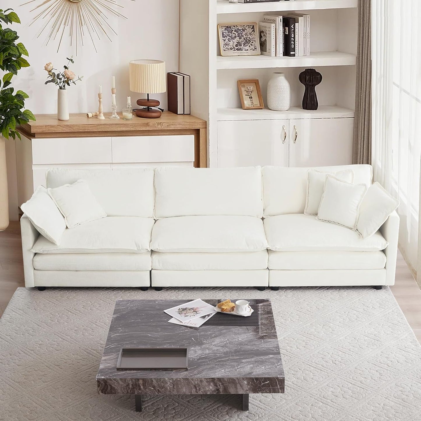mikibama Luxury Loveseat Sofa Couch, 76" Modern Chenille Deep 2-Seater Cloud Couch with 2 Armrest Pillows and 2 Toss Pillows, Love Seat for Living Room Bedroom Office Apartment, Beige