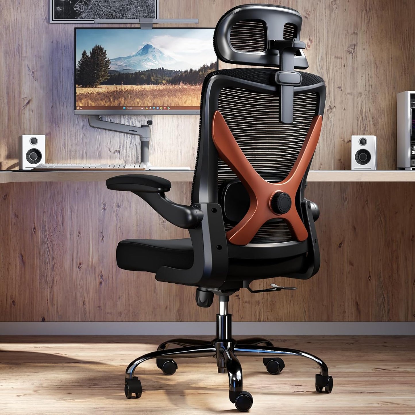 Ergonomic Office Chair - X-Shaped Computer Desk Chair Comfy, Gaming Chair, Office Chair with Lumbar Support, Mesh Office Chairs with Headrests, Desk Chair for Long Hours (White Beige)