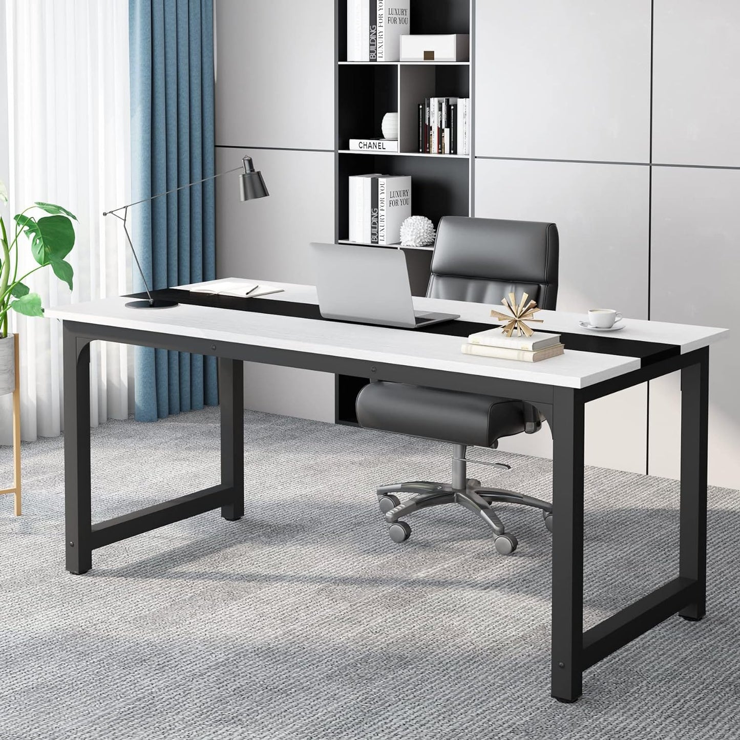 Tribesigns 63” Executive Desk, Large Office Computer Desk with Thicken Frame, Modern Simple Workstation Business Furniture for Home Office, Rustic Brown/Black, 63'' W x 23.6'' D