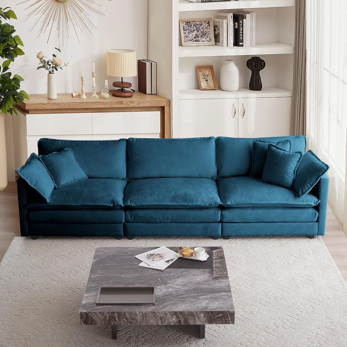mikibama Luxury Loveseat Sofa Couch, 76" Modern Chenille Deep 2-Seater Cloud Couch with 2 Armrest Pillows and 2 Toss Pillows, Love Seat for Living Room Bedroom Office Apartment, Beige