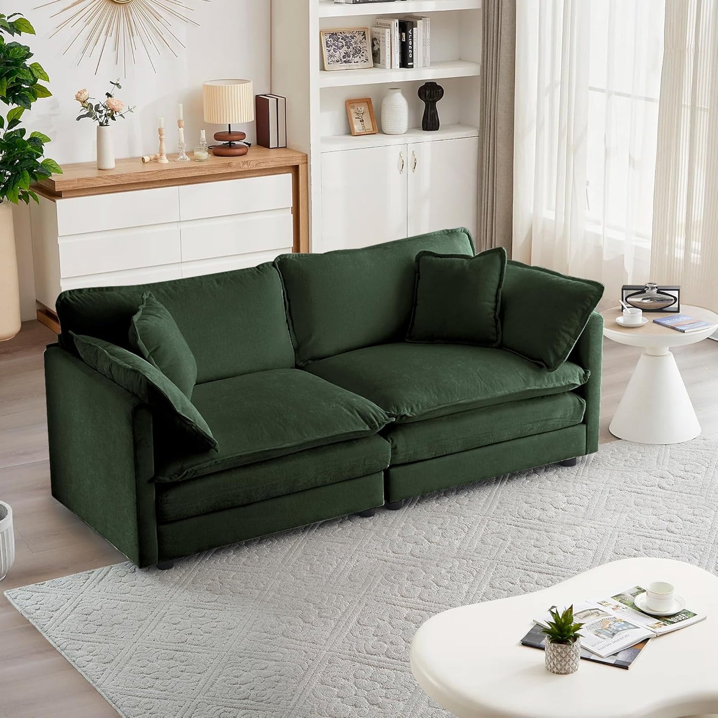 mikibama Luxury Loveseat Sofa Couch, 76" Modern Chenille Deep 2-Seater Cloud Couch with 2 Armrest Pillows and 2 Toss Pillows, Love Seat for Living Room Bedroom Office Apartment, Beige