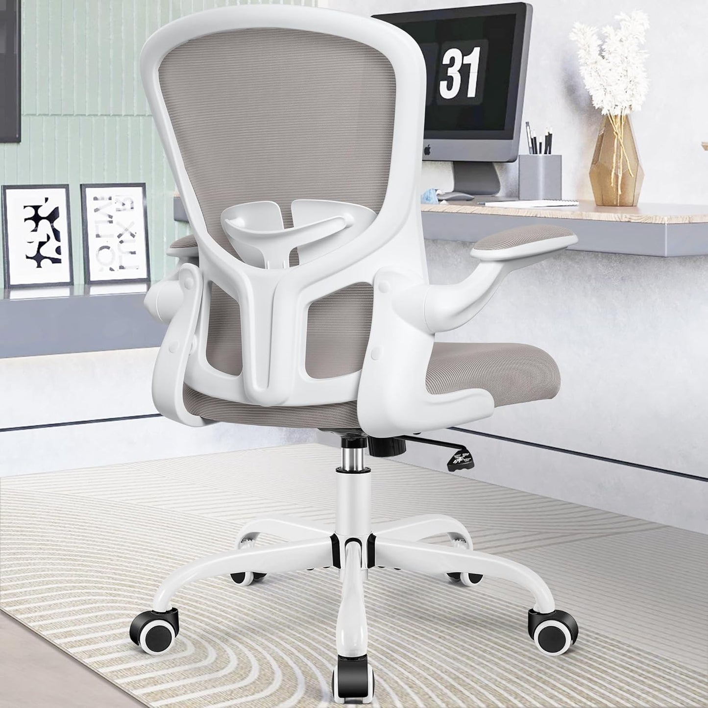 FelixKing Office Desk Chairs, Ergonomic PC Desk Chair with Wheels, Adjustable Lumbar Support and Height, Swivel Computer Chair with Flip-up Armrests, Ergo Mesh Backrest for Working (Black)
