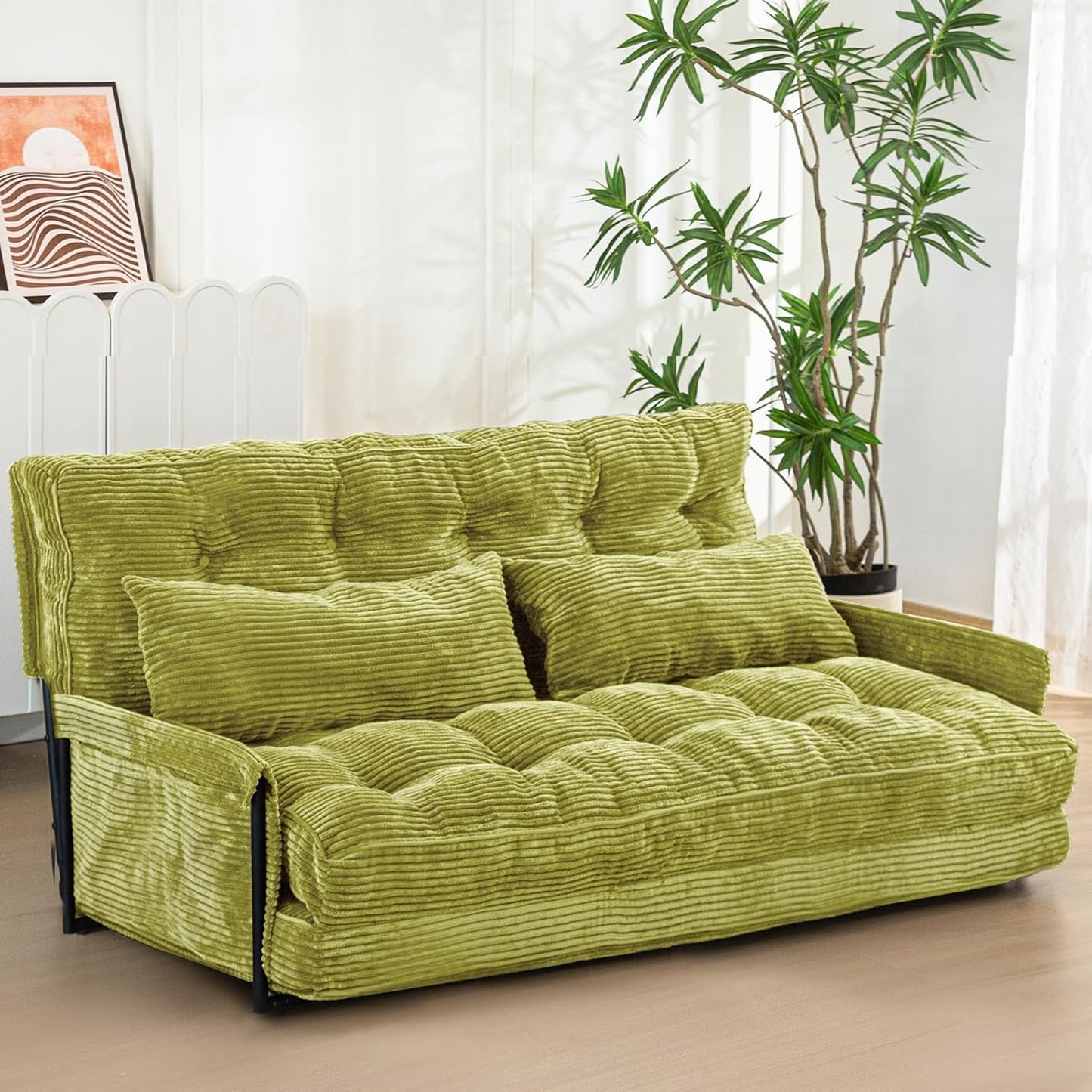 MAXYOYO Adjustable Floor Sofa Couch with 2 Pillows, Multi-Functional Bean Bag Bed, 5-Position Foldable Lazy Sofa Sleeper Bed with Armrest, Versatile Floor Seating for Reading, Black, Double