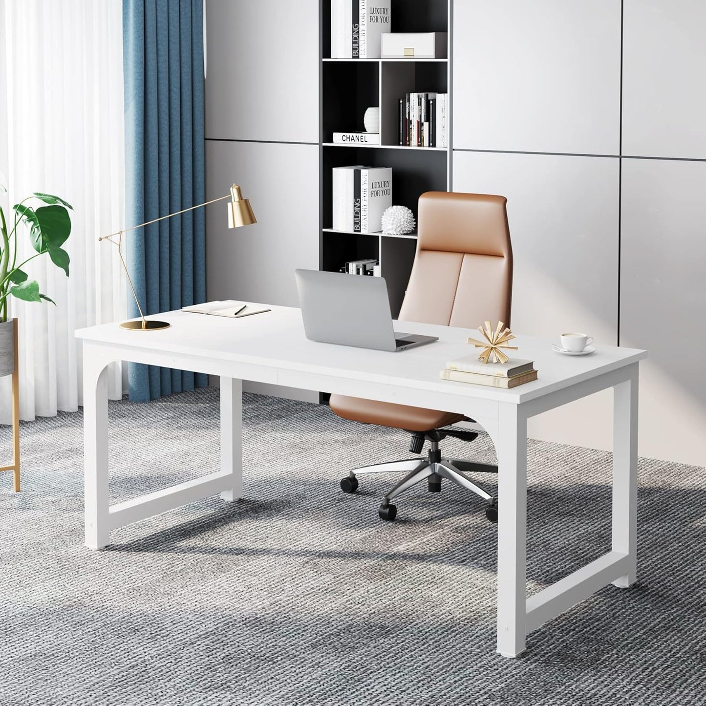 Tribesigns 63” Executive Desk, Large Office Computer Desk with Thicken Frame, Modern Simple Workstation Business Furniture for Home Office, Rustic Brown/Black, 63'' W x 23.6'' D