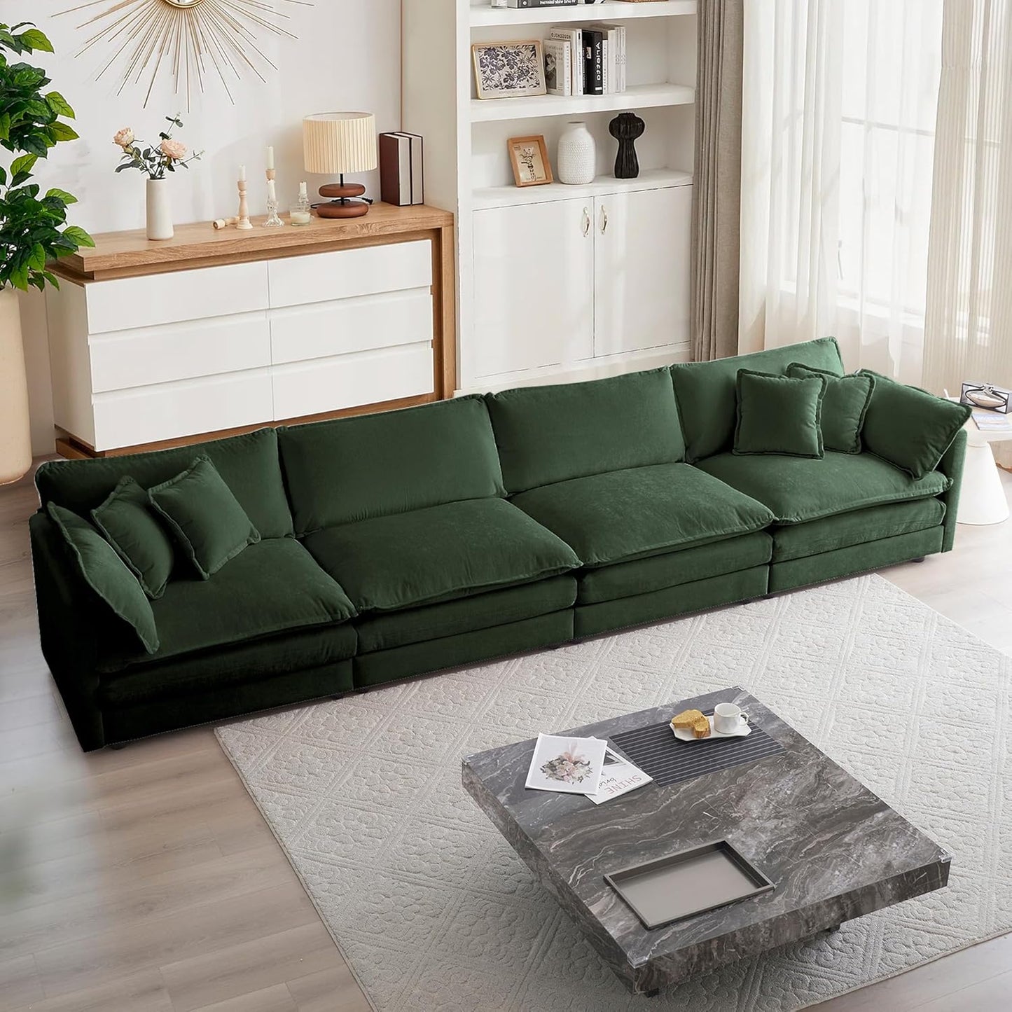 mikibama Luxury Loveseat Sofa Couch, 76" Modern Chenille Deep 2-Seater Cloud Couch with 2 Armrest Pillows and 2 Toss Pillows, Love Seat for Living Room Bedroom Office Apartment, Beige