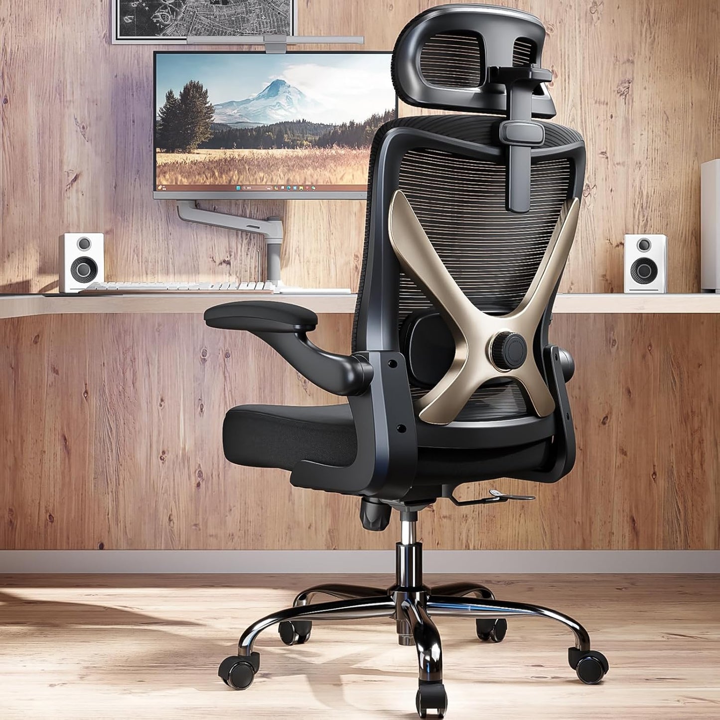 Ergonomic Office Chair - X-Shaped Computer Desk Chair Comfy, Gaming Chair, Office Chair with Lumbar Support, Mesh Office Chairs with Headrests, Desk Chair for Long Hours (White Beige)