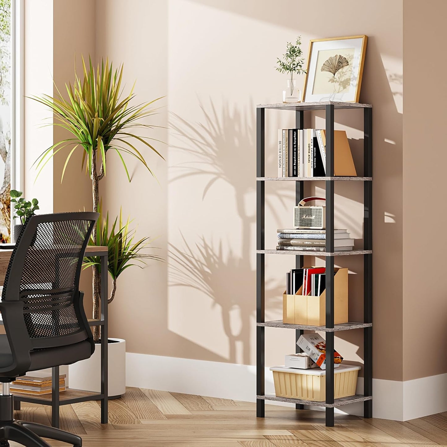 TUTOTAK Bookshelf, 6-Tier Tall Book Shelf, Narrow Bookcase for Small Space, DIY Stackable Bookshelf, for Living Room, Office, Study, Entryway, Industrial, White BS01BW006