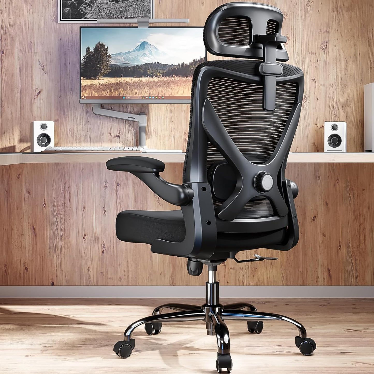 Ergonomic Office Chair - X-Shaped Computer Desk Chair Comfy, Gaming Chair, Office Chair with Lumbar Support, Mesh Office Chairs with Headrests, Desk Chair for Long Hours (White Beige)