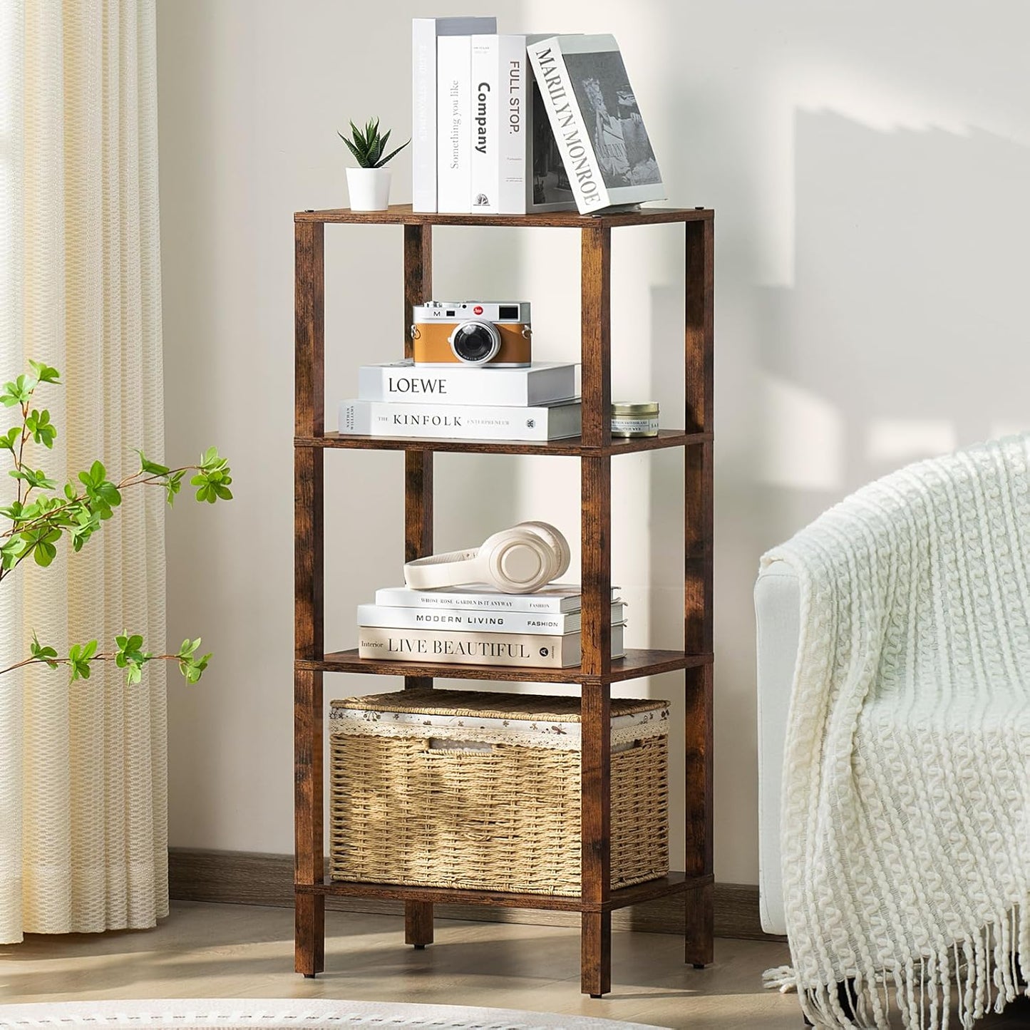 54in Tall Bookshelf 5-Tier Small Narrow Bookcase, Skinny Book Shelf for Small Space, Farmhouse Slim Shelf with Storage, Wood Freestanding Display Thin Bookshelves for Living Room, Office, White
