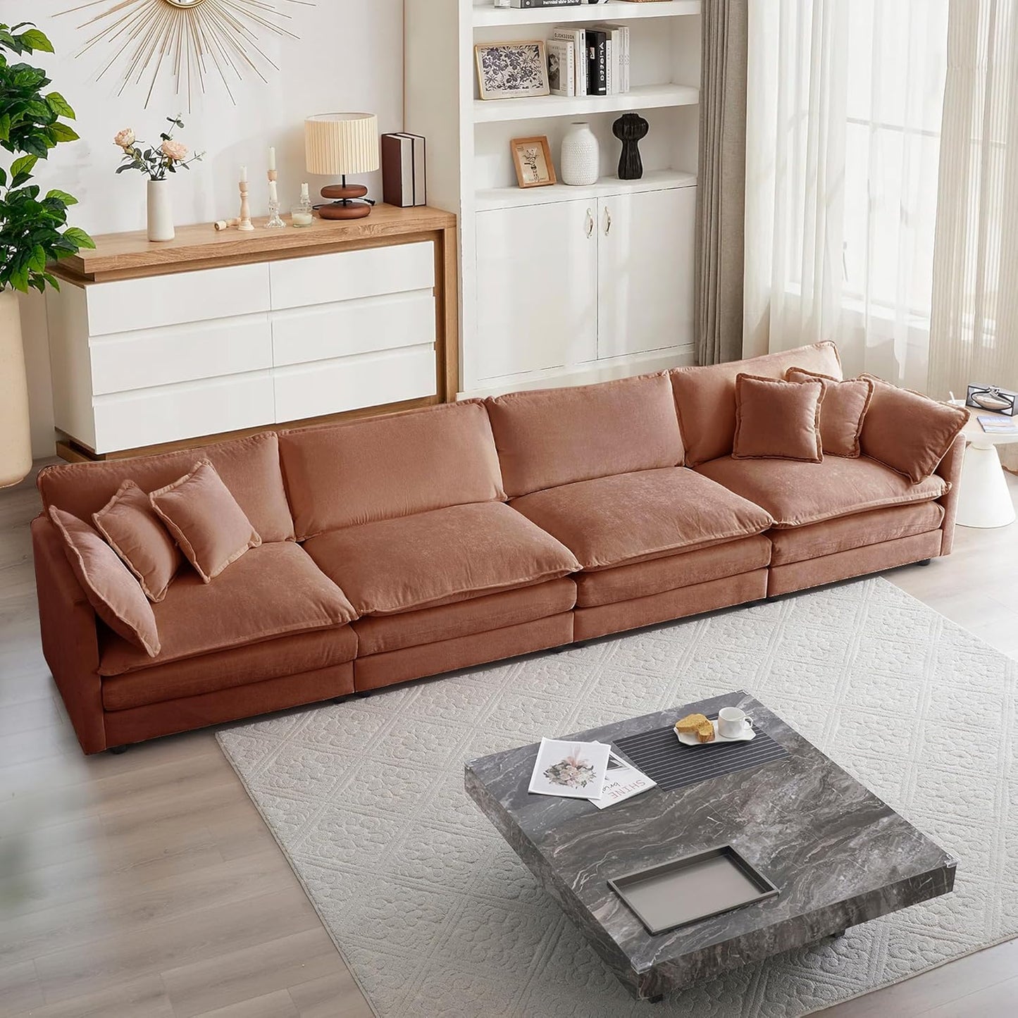 mikibama Luxury Loveseat Sofa Couch, 76" Modern Chenille Deep 2-Seater Cloud Couch with 2 Armrest Pillows and 2 Toss Pillows, Love Seat for Living Room Bedroom Office Apartment, Beige