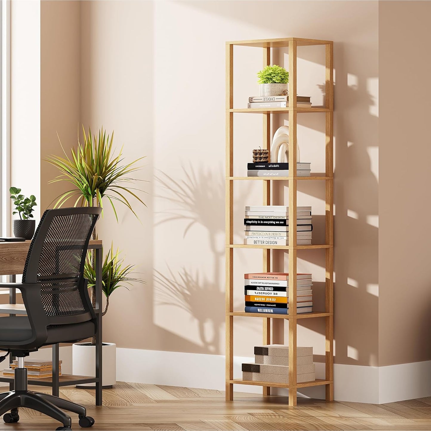 TUTOTAK Bookshelf, 6-Tier Tall Book Shelf, Narrow Bookcase for Small Space, DIY Stackable Bookshelf, for Living Room, Office, Study, Entryway, Industrial, White BS01BW006