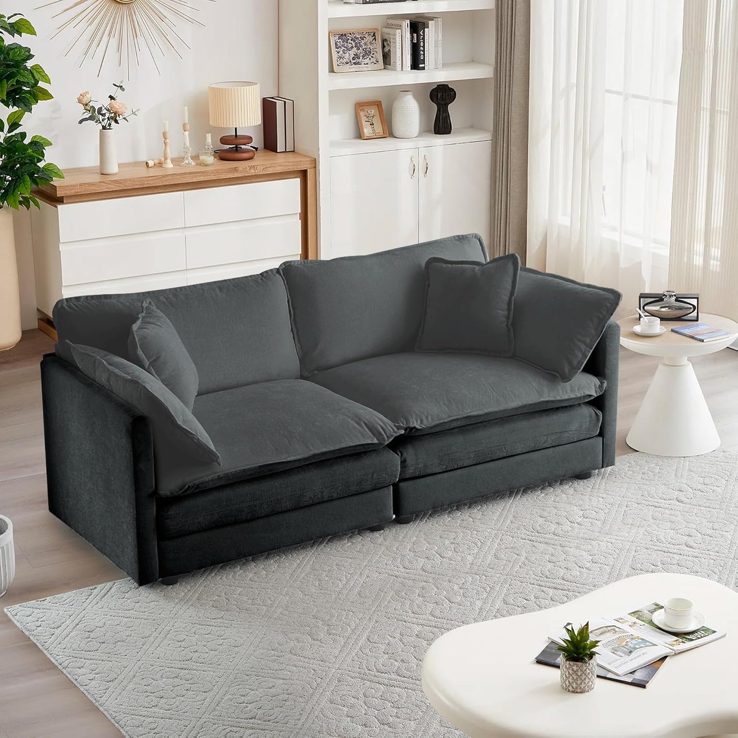 mikibama Luxury Loveseat Sofa Couch, 76" Modern Chenille Deep 2-Seater Cloud Couch with 2 Armrest Pillows and 2 Toss Pillows, Love Seat for Living Room Bedroom Office Apartment, Beige