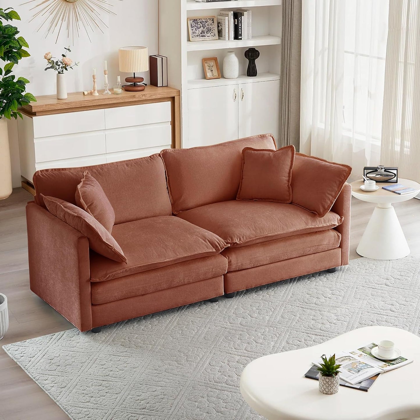 mikibama Luxury Loveseat Sofa Couch, 76" Modern Chenille Deep 2-Seater Cloud Couch with 2 Armrest Pillows and 2 Toss Pillows, Love Seat for Living Room Bedroom Office Apartment, Beige