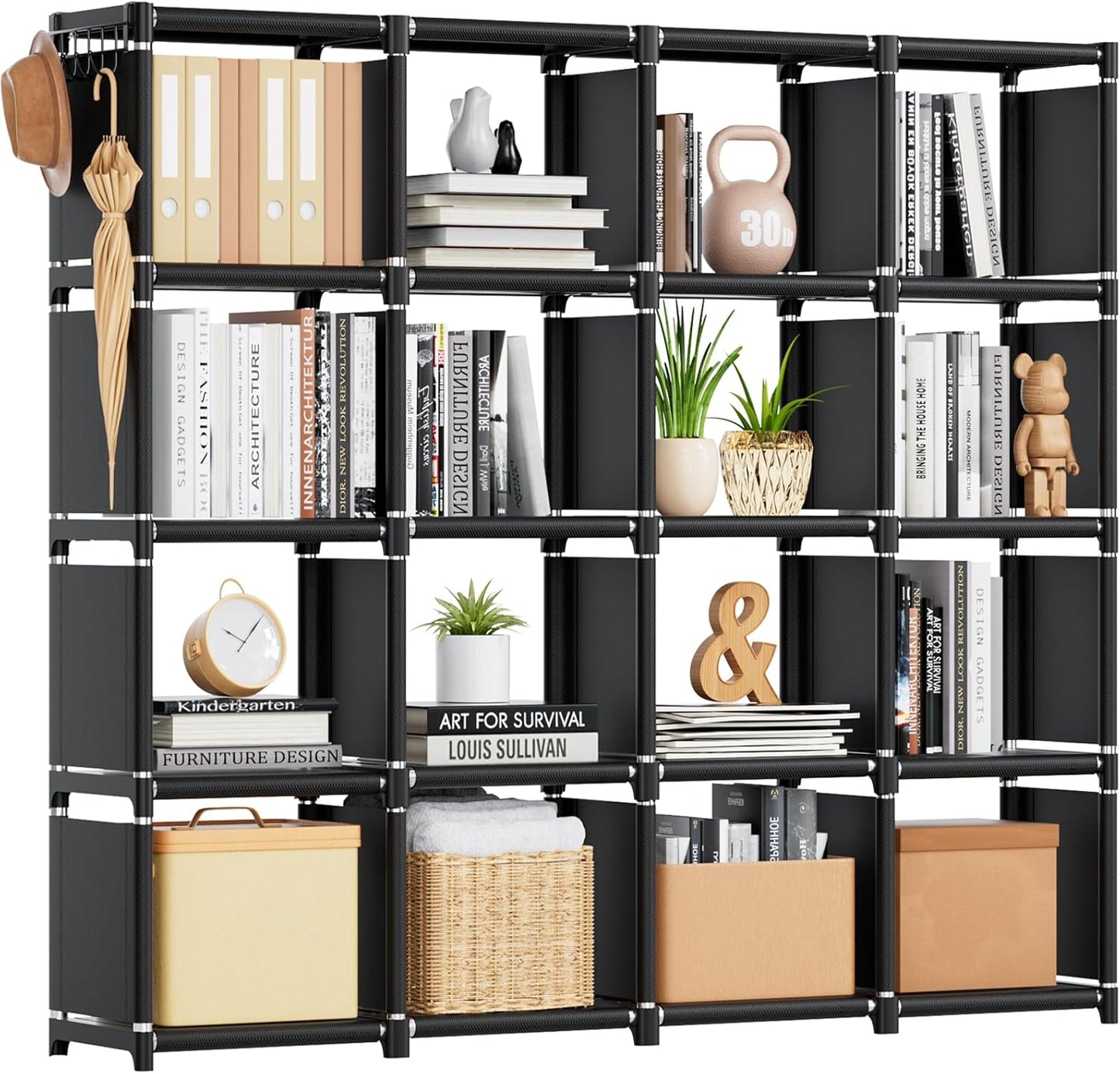 Mavivegue Bookcase, 18-Cube Extra Large Book Shelf, DIY Cube Storage Organizer for Bedroom, Living Room, Home Office - Black