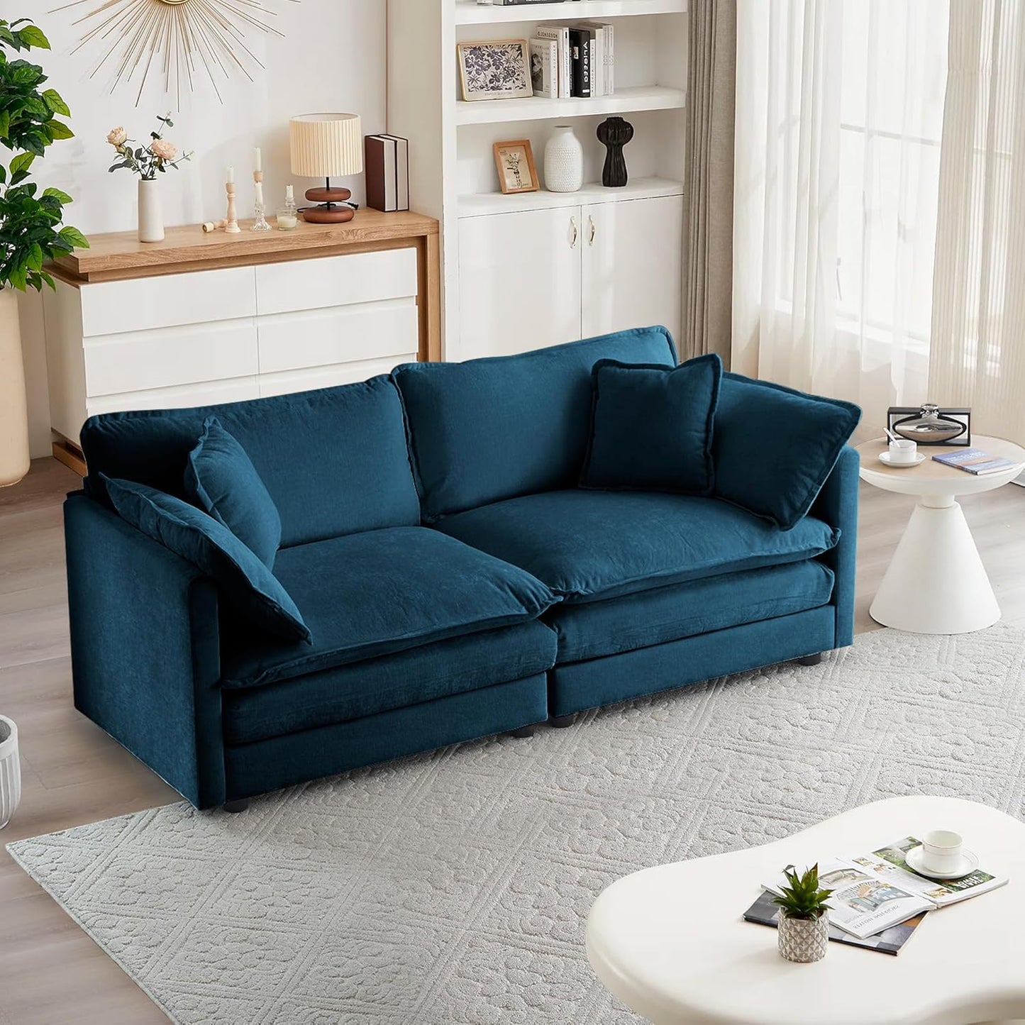 mikibama Luxury Loveseat Sofa Couch, 76" Modern Chenille Deep 2-Seater Cloud Couch with 2 Armrest Pillows and 2 Toss Pillows, Love Seat for Living Room Bedroom Office Apartment, Beige