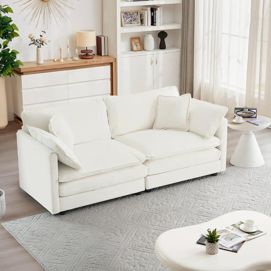 mikibama Luxury Loveseat Sofa Couch, 76" Modern Chenille Deep 2-Seater Cloud Couch with 2 Armrest Pillows and 2 Toss Pillows, Love Seat for Living Room Bedroom Office Apartment, Beige