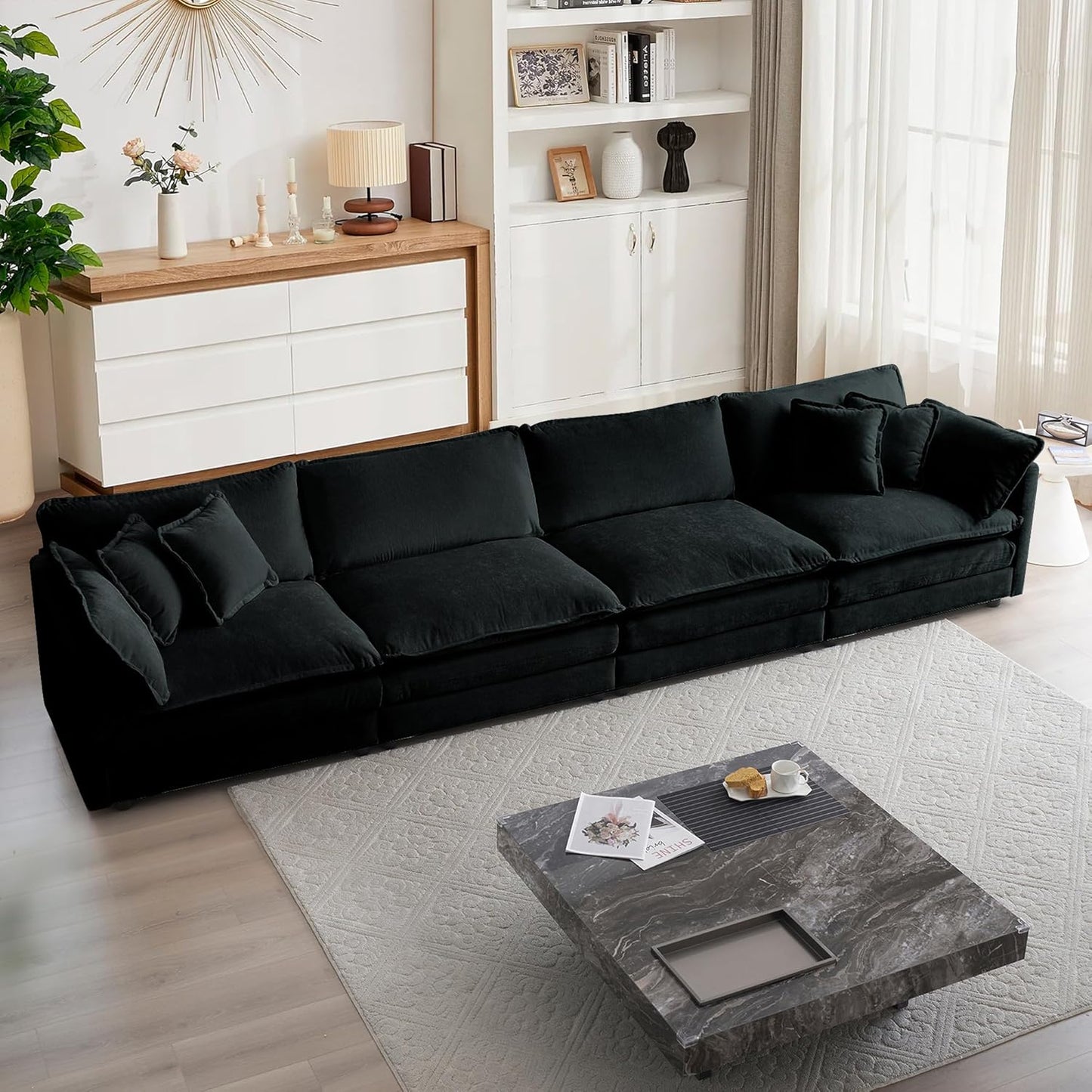 mikibama Luxury Loveseat Sofa Couch, 76" Modern Chenille Deep 2-Seater Cloud Couch with 2 Armrest Pillows and 2 Toss Pillows, Love Seat for Living Room Bedroom Office Apartment, Beige