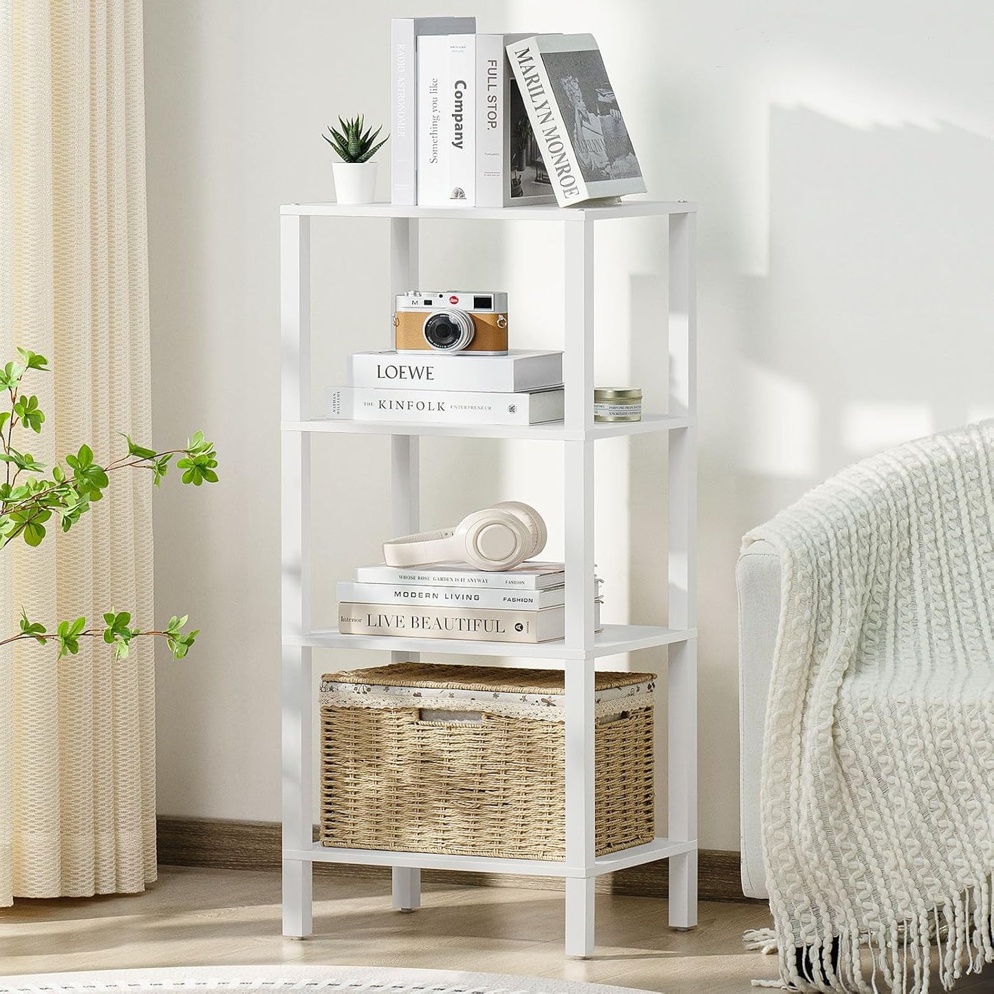 54in Tall Bookshelf 5-Tier Small Narrow Bookcase, Skinny Book Shelf for Small Space, Farmhouse Slim Shelf with Storage, Wood Freestanding Display Thin Bookshelves for Living Room, Office, White