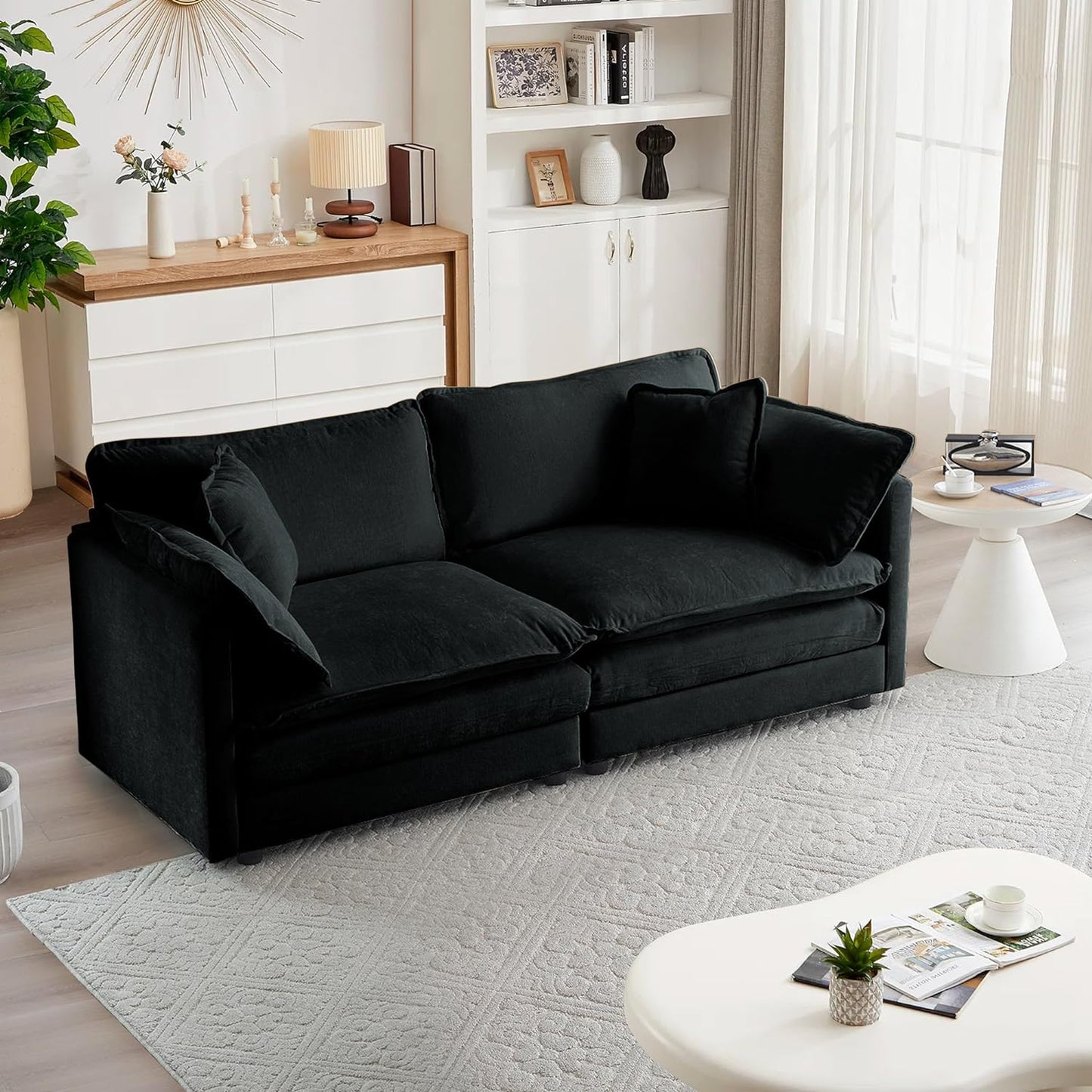 mikibama Luxury Loveseat Sofa Couch, 76" Modern Chenille Deep 2-Seater Cloud Couch with 2 Armrest Pillows and 2 Toss Pillows, Love Seat for Living Room Bedroom Office Apartment, Beige