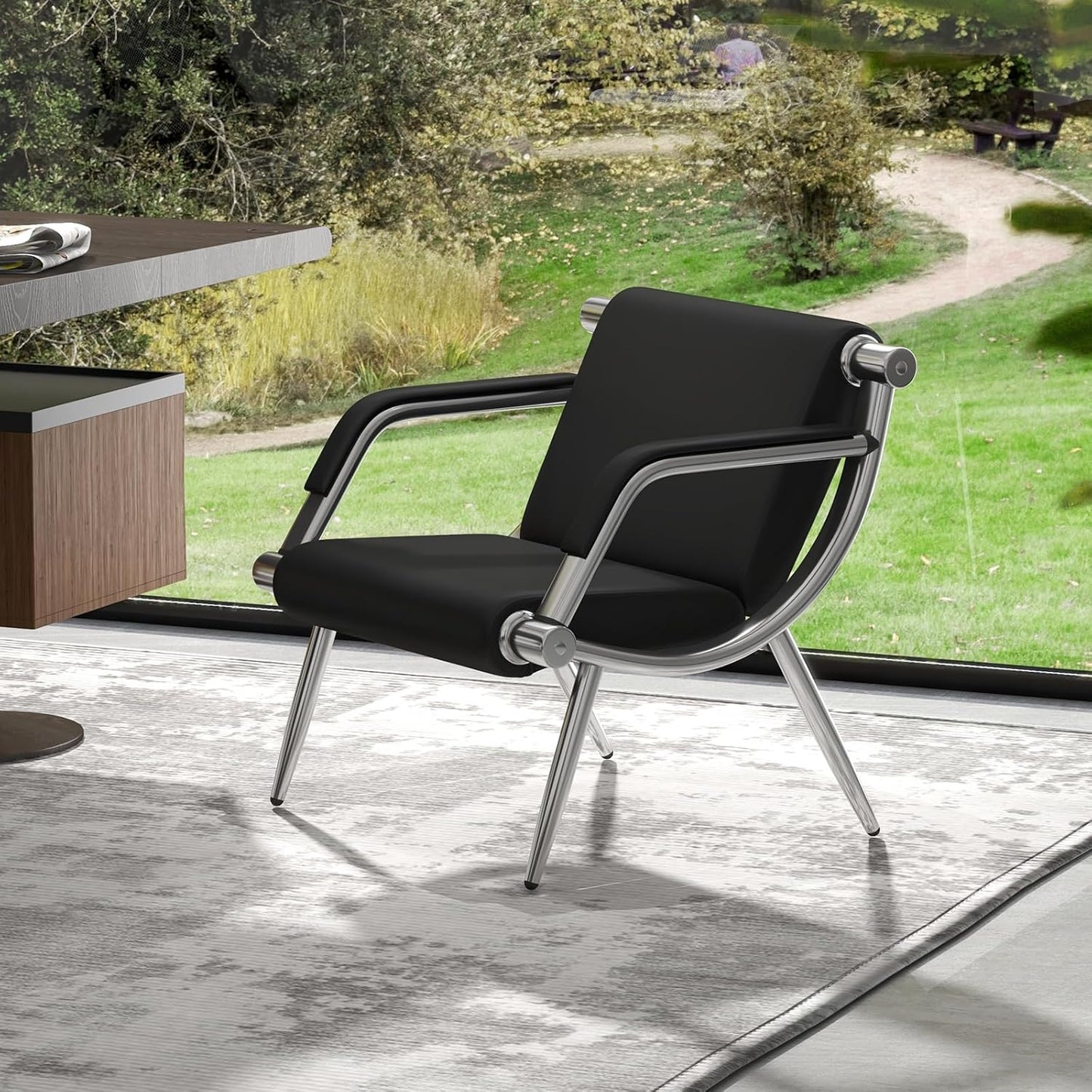 Kinpaw Waiting Room Chairs Reception Bench - Leather Office Chair with Padded Arms & Backrest, Heavy Duty, Black Comfy Conference Room Chairs for Meeting Conference, Office
