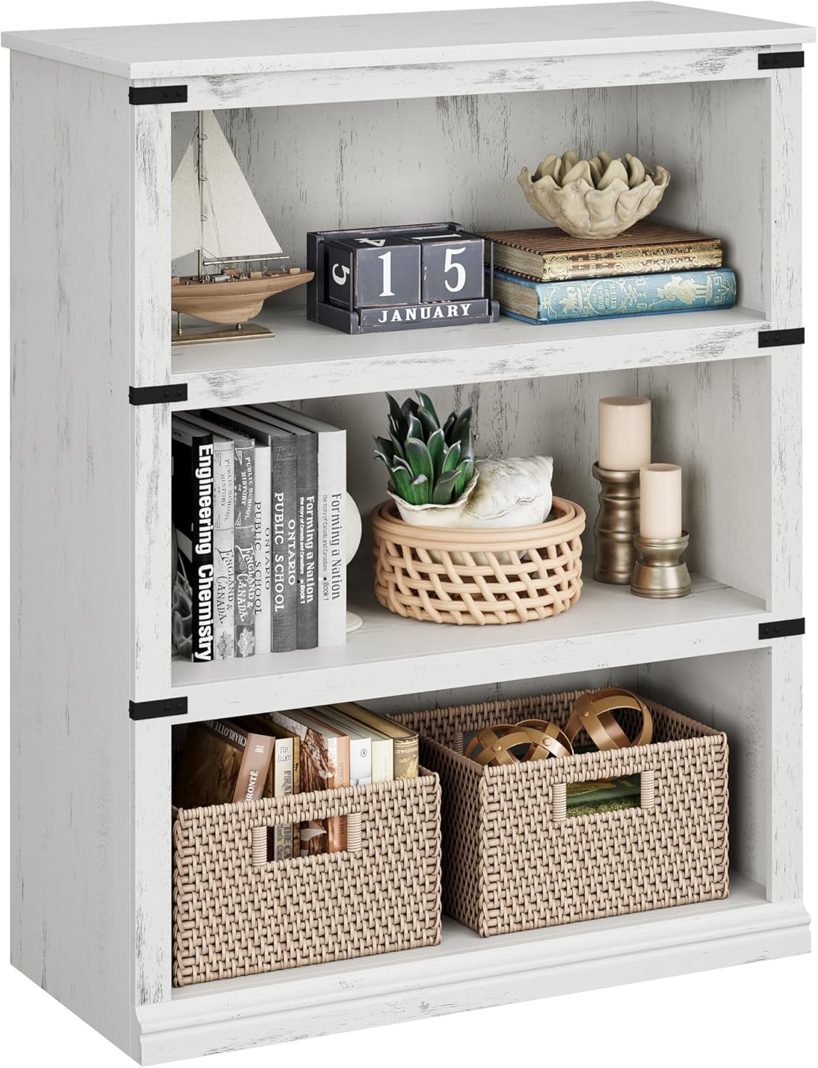 IDEALHOUSE 5 Tier Bookcase, Farmhouse Book Shelf with Storage, 71" Tall Book Case Wooden 5 Shelf Bookcase for Home Office, Living Room, Bed Room (Vintage, 67.4" H x 31.5" W x 12.8" D)