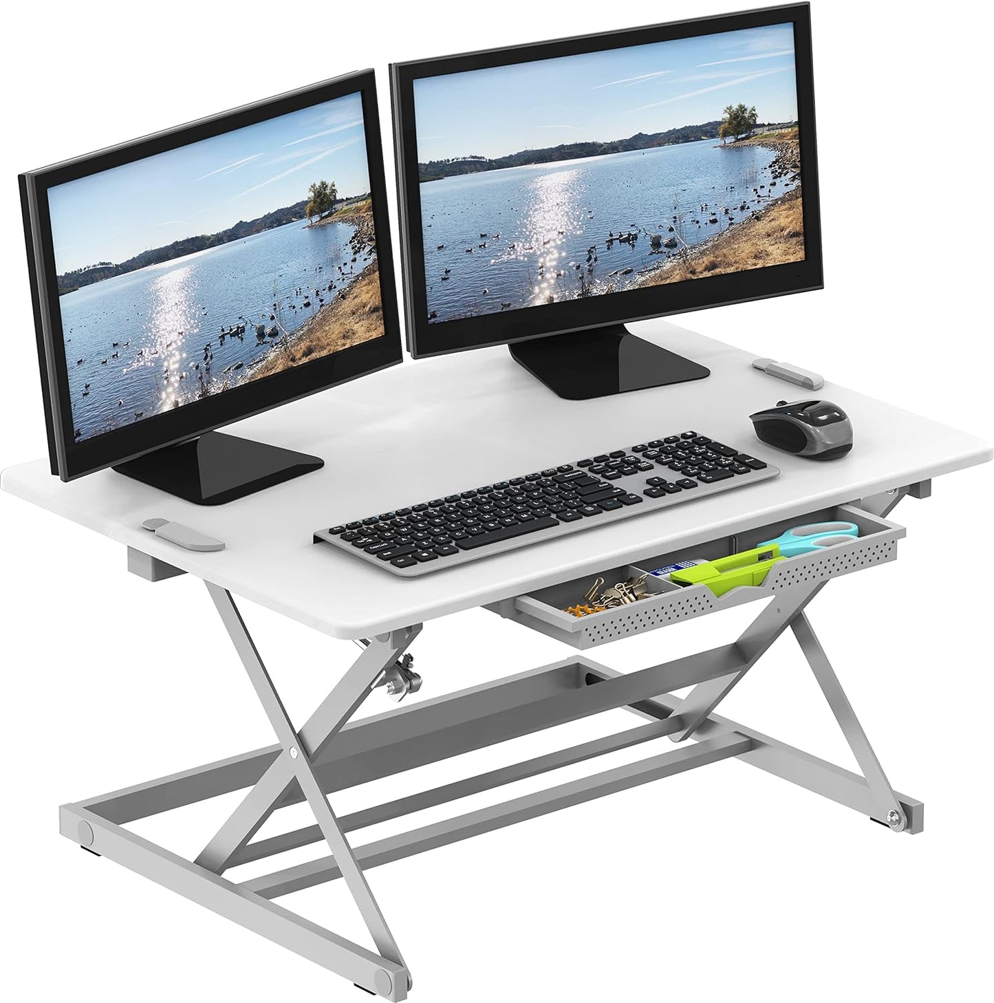 SHW 32-Inch Height Adjustable Standing Desk Converter Riser Workstation, Black