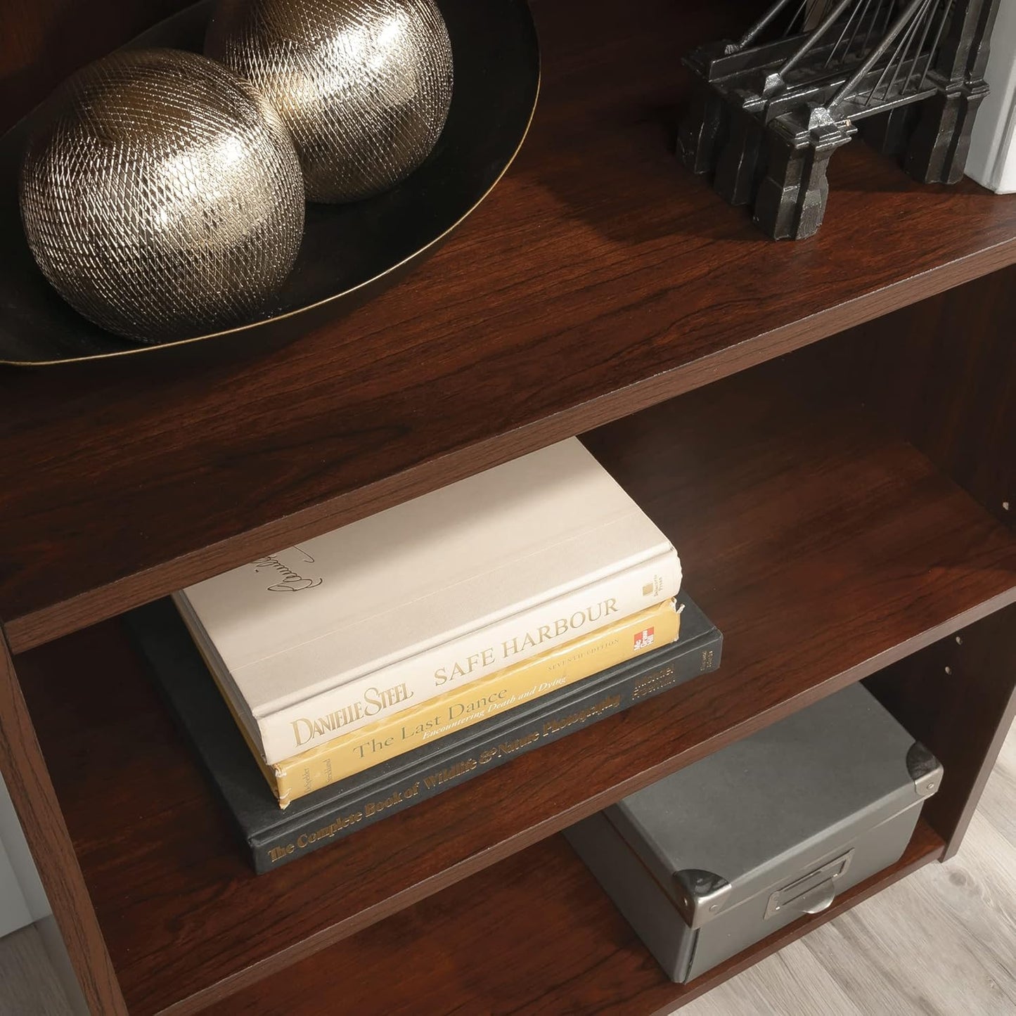 Sauder Beginnings 3-Shelf Bookcase, Bookshelf with Adjustable Storage Shelves, in Brook Cherry finish