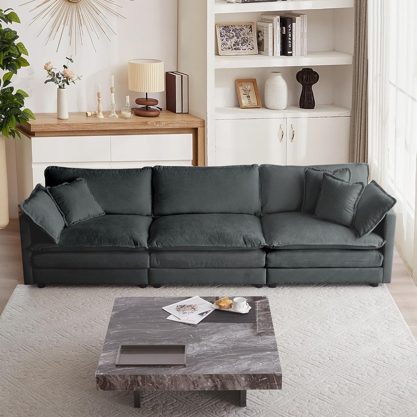 mikibama Luxury Loveseat Sofa Couch, 76" Modern Chenille Deep 2-Seater Cloud Couch with 2 Armrest Pillows and 2 Toss Pillows, Love Seat for Living Room Bedroom Office Apartment, Beige