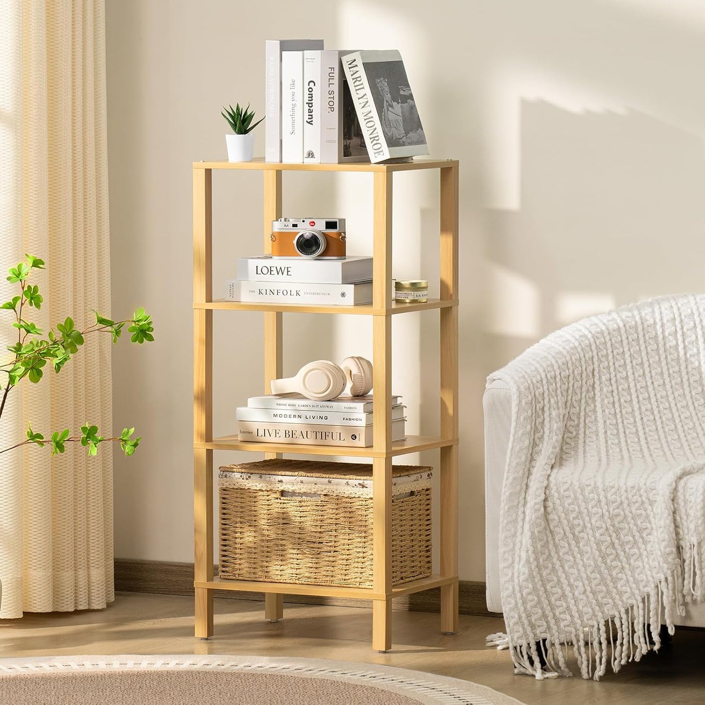54in Tall Bookshelf 5-Tier Small Narrow Bookcase, Skinny Book Shelf for Small Space, Farmhouse Slim Shelf with Storage, Wood Freestanding Display Thin Bookshelves for Living Room, Office, White