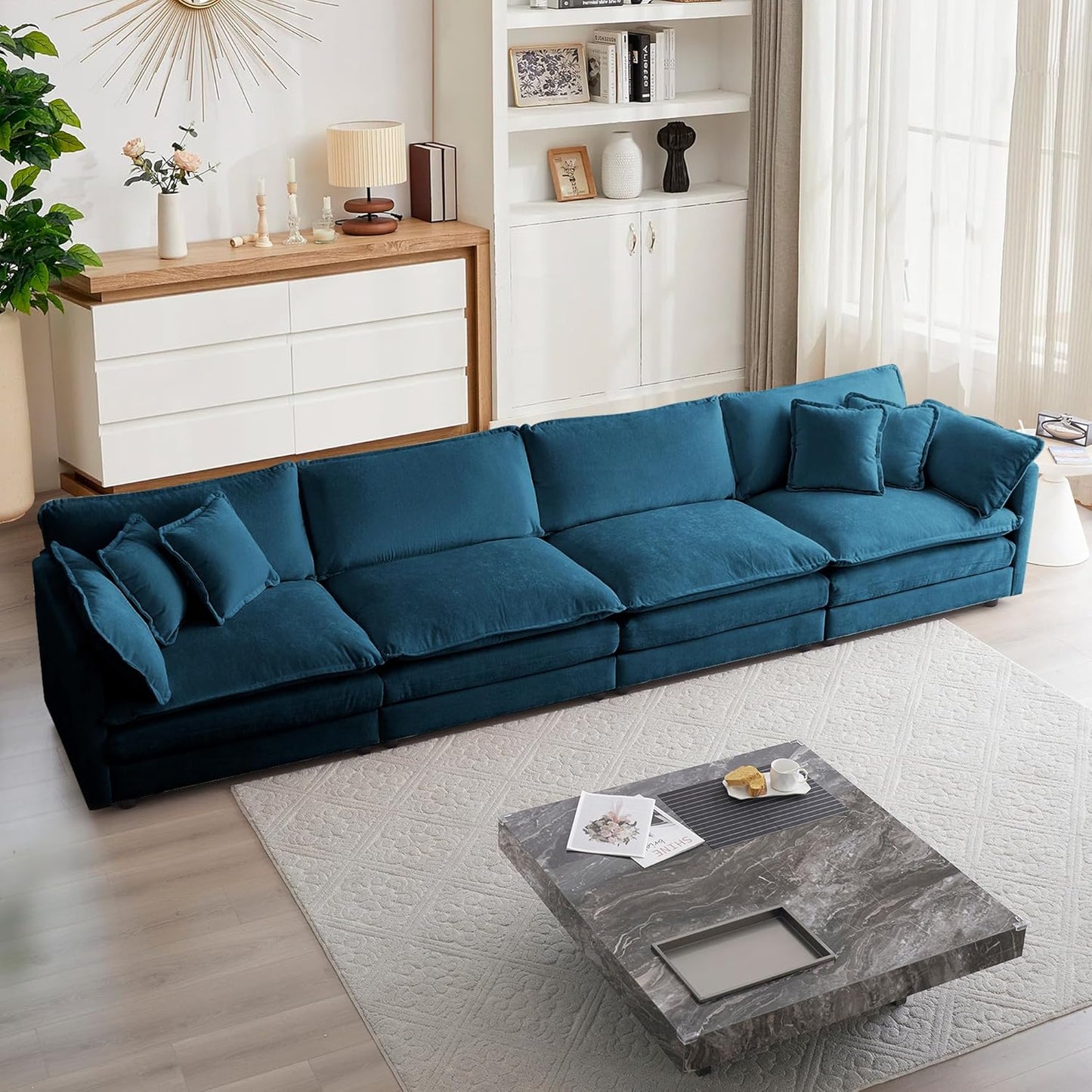 mikibama Luxury Loveseat Sofa Couch, 76" Modern Chenille Deep 2-Seater Cloud Couch with 2 Armrest Pillows and 2 Toss Pillows, Love Seat for Living Room Bedroom Office Apartment, Beige