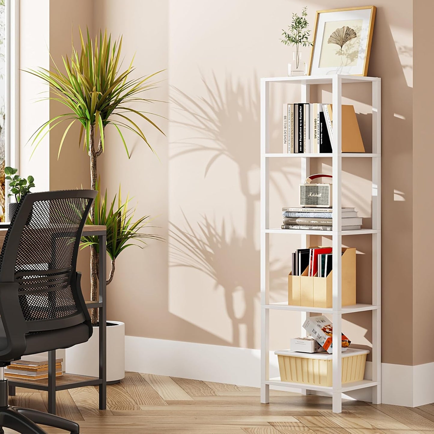 TUTOTAK Bookshelf, 6-Tier Tall Book Shelf, Narrow Bookcase for Small Space, DIY Stackable Bookshelf, for Living Room, Office, Study, Entryway, Industrial, White BS01BW006