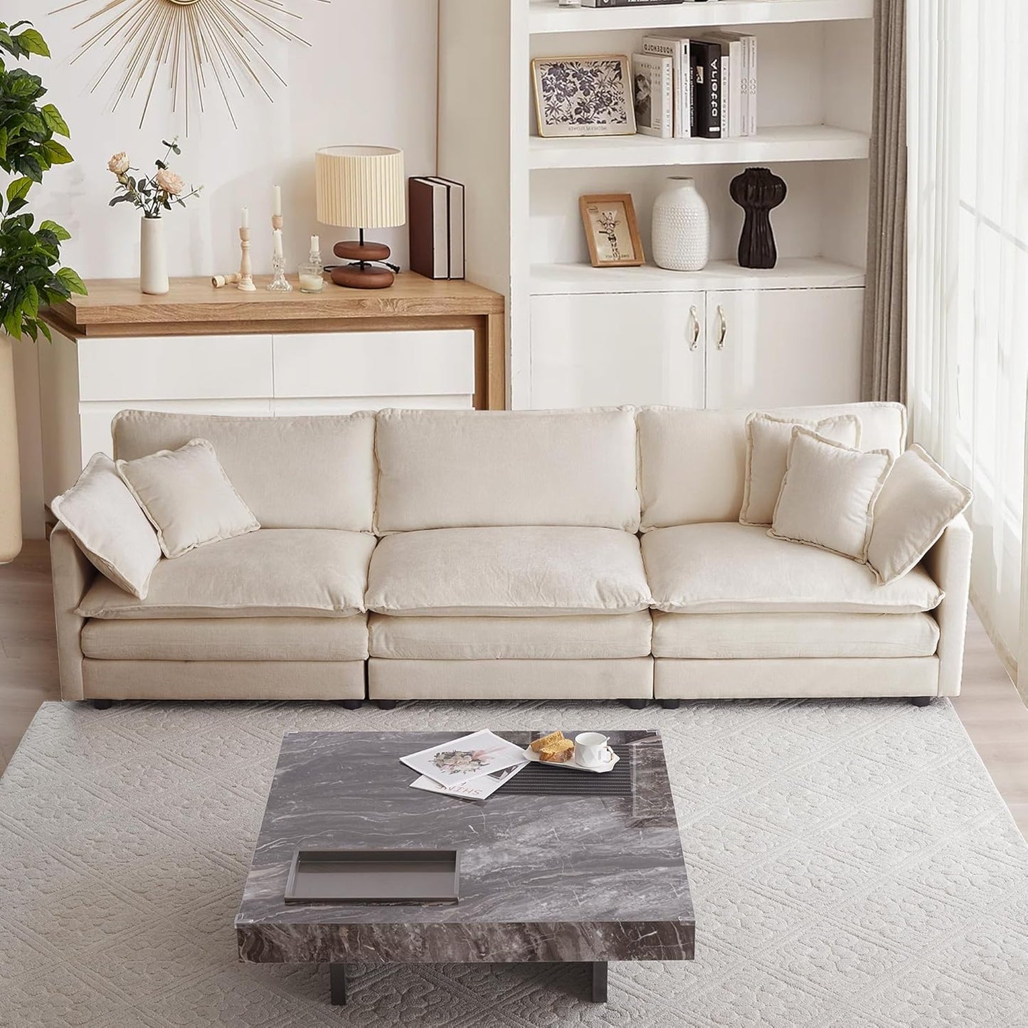 mikibama Luxury Loveseat Sofa Couch, 76" Modern Chenille Deep 2-Seater Cloud Couch with 2 Armrest Pillows and 2 Toss Pillows, Love Seat for Living Room Bedroom Office Apartment, Beige