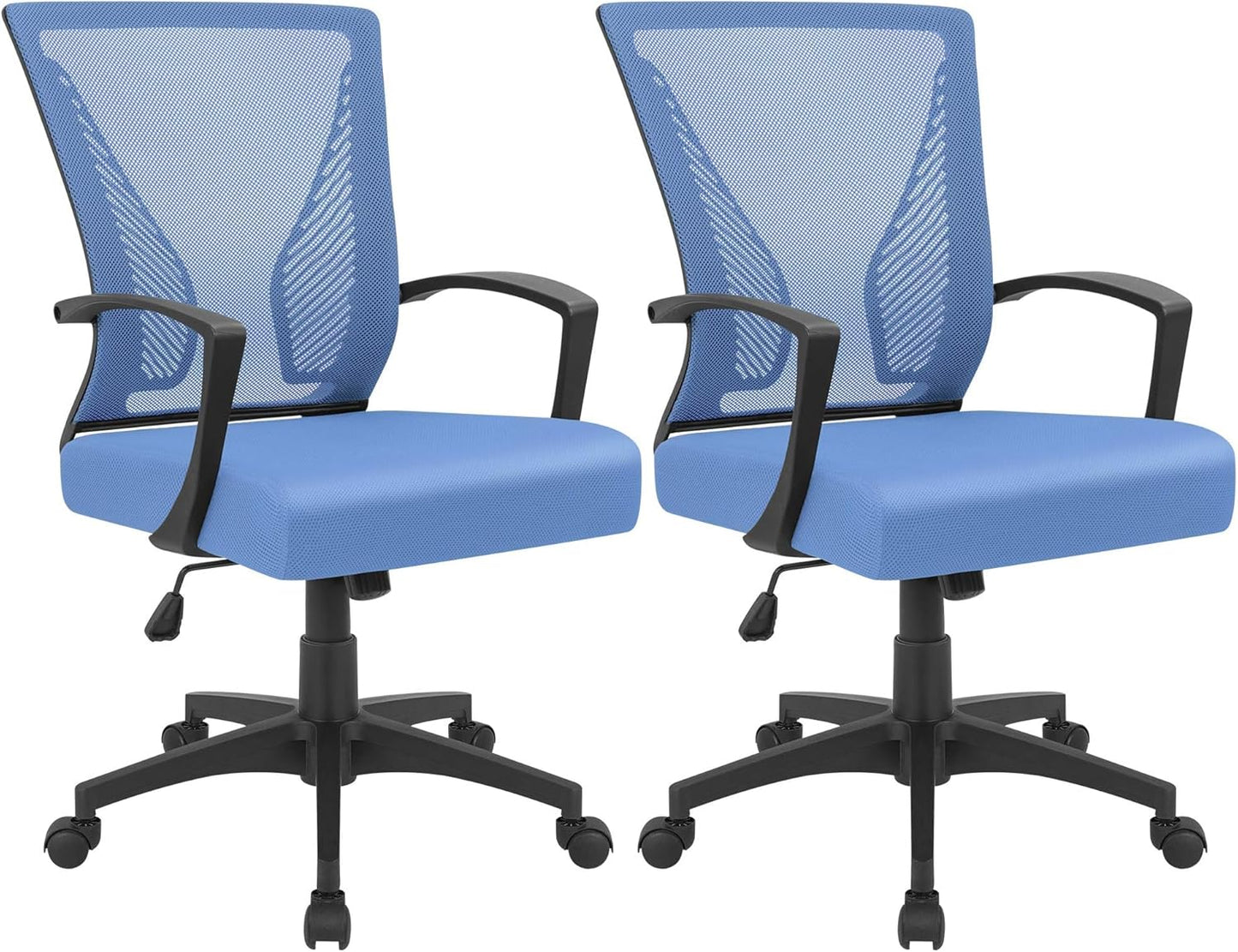 Furmax Office Chair Ergonomic Computer Desk Mesh Chair Mid Back Swivel Lumbar Support with Armrest (1, Black)