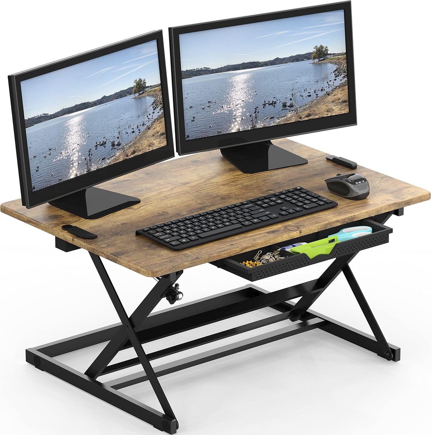 SHW 32-Inch Height Adjustable Standing Desk Converter Riser Workstation, Black